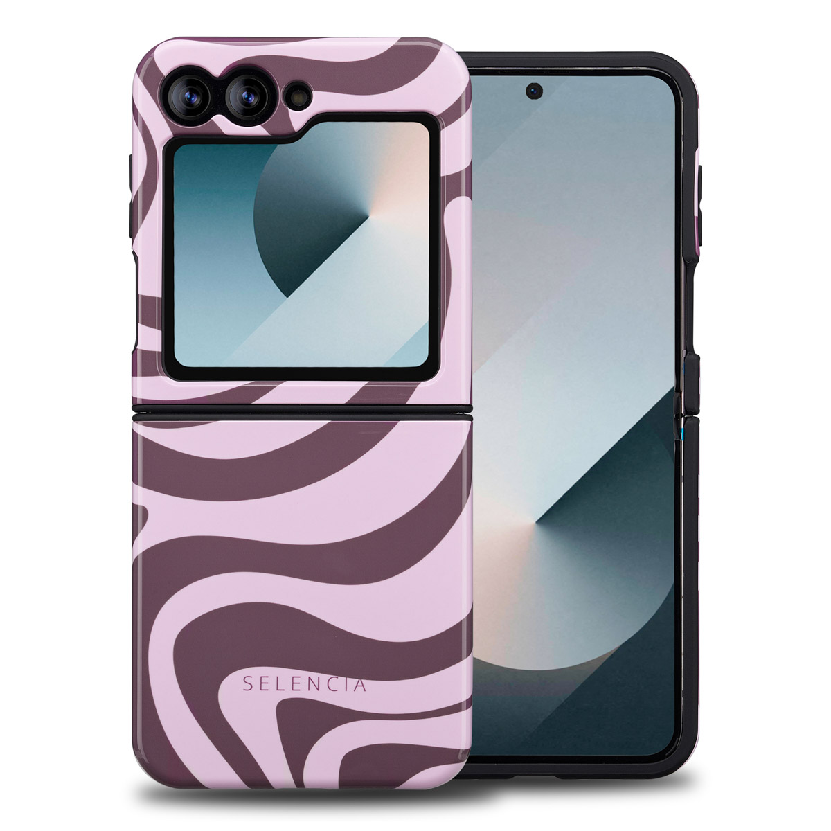 Selencia Vivid Back Cover für das Samsung Galaxy Z Flip 6 / Flip 7 FE - Wavy Swirl Pink Plum