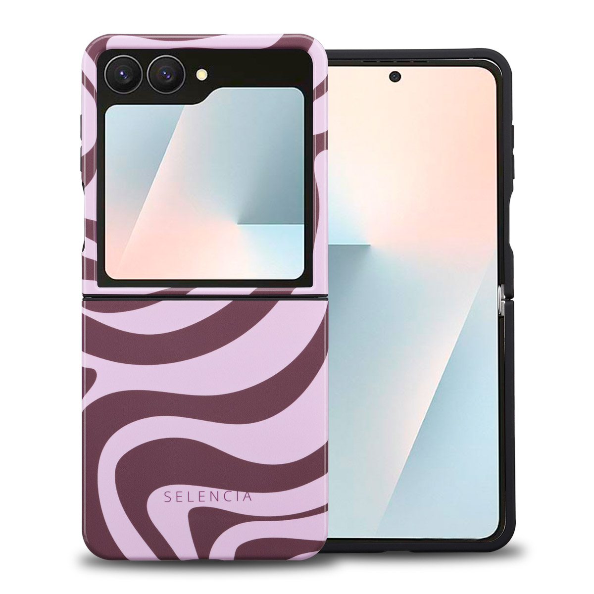 Selencia Vivid Back Cover für das Samsung Galaxy Z Flip 7 - Wavy Swirl Pink Plum