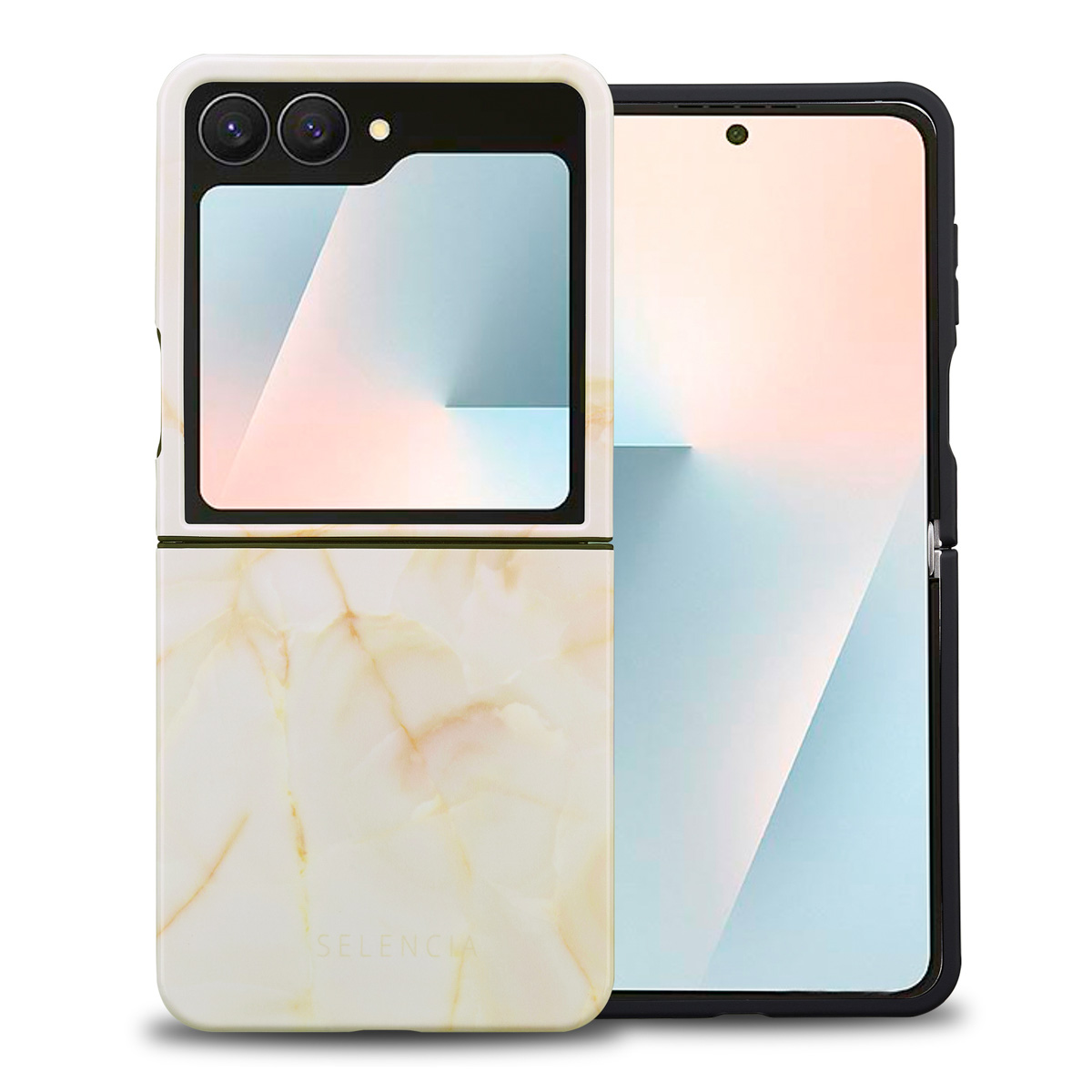 Selencia Vivid Back Cover für das Samsung Galaxy Z Flip 7 - Golden Beige Marble