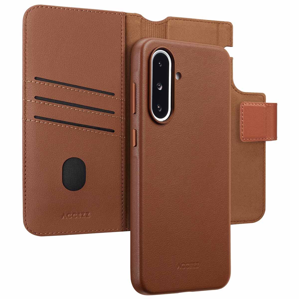 Accezz 2-in-1 Klapphülle aus Leder mit MagSafe für das Samsung Galaxy A36 / A56 - Kaffeebraun