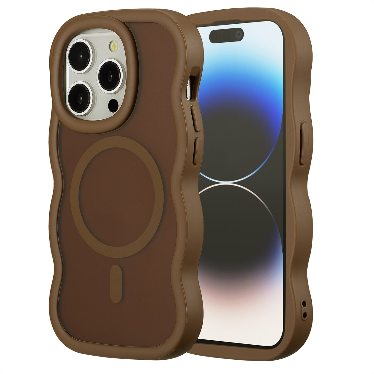 Selencia Wavy Backcover mit MagSafe für das Apple iPhone 14 Pro - Mocha Brown