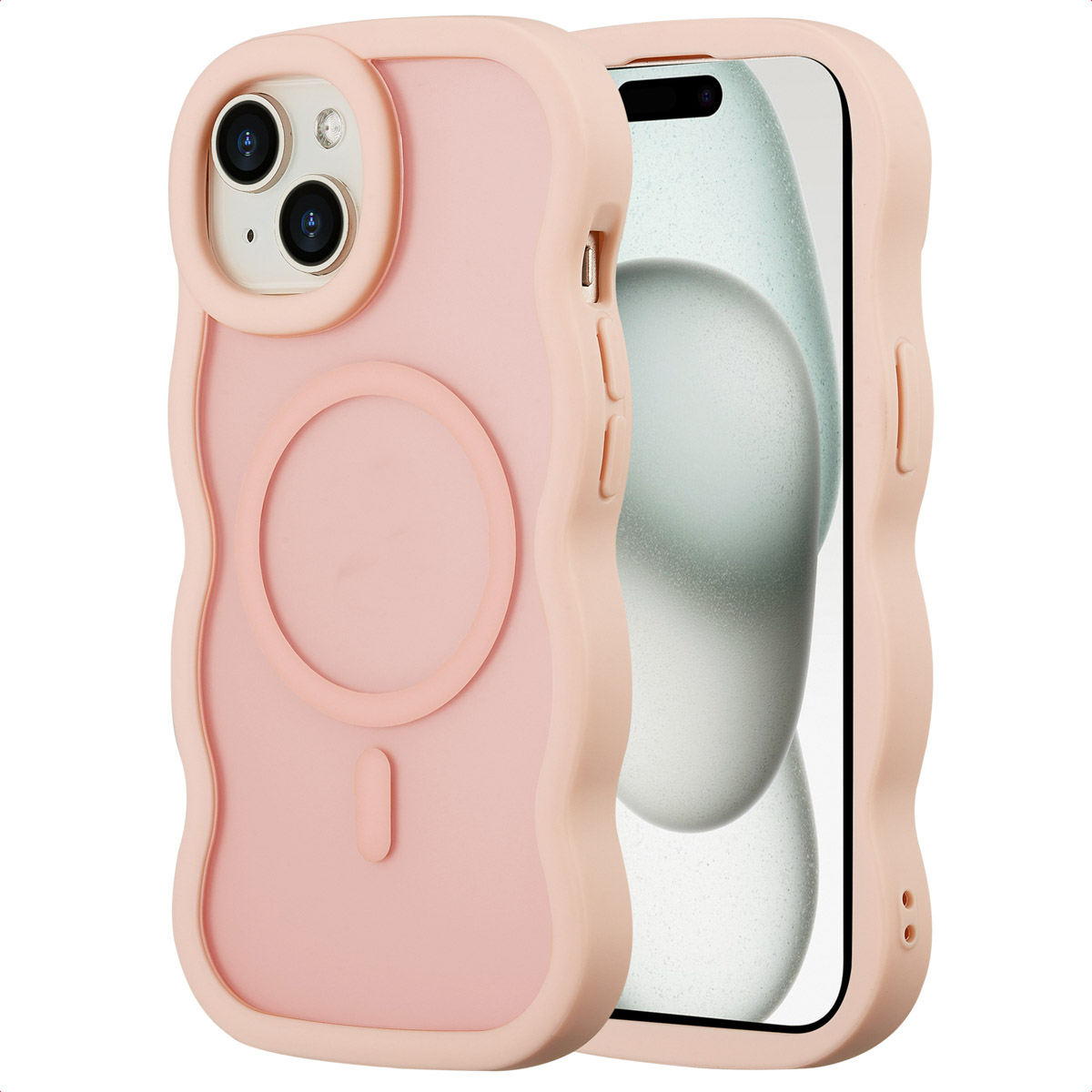 Selencia Wavy Backcover mit MagSafe für das Apple iPhone 15 - Soft Pink