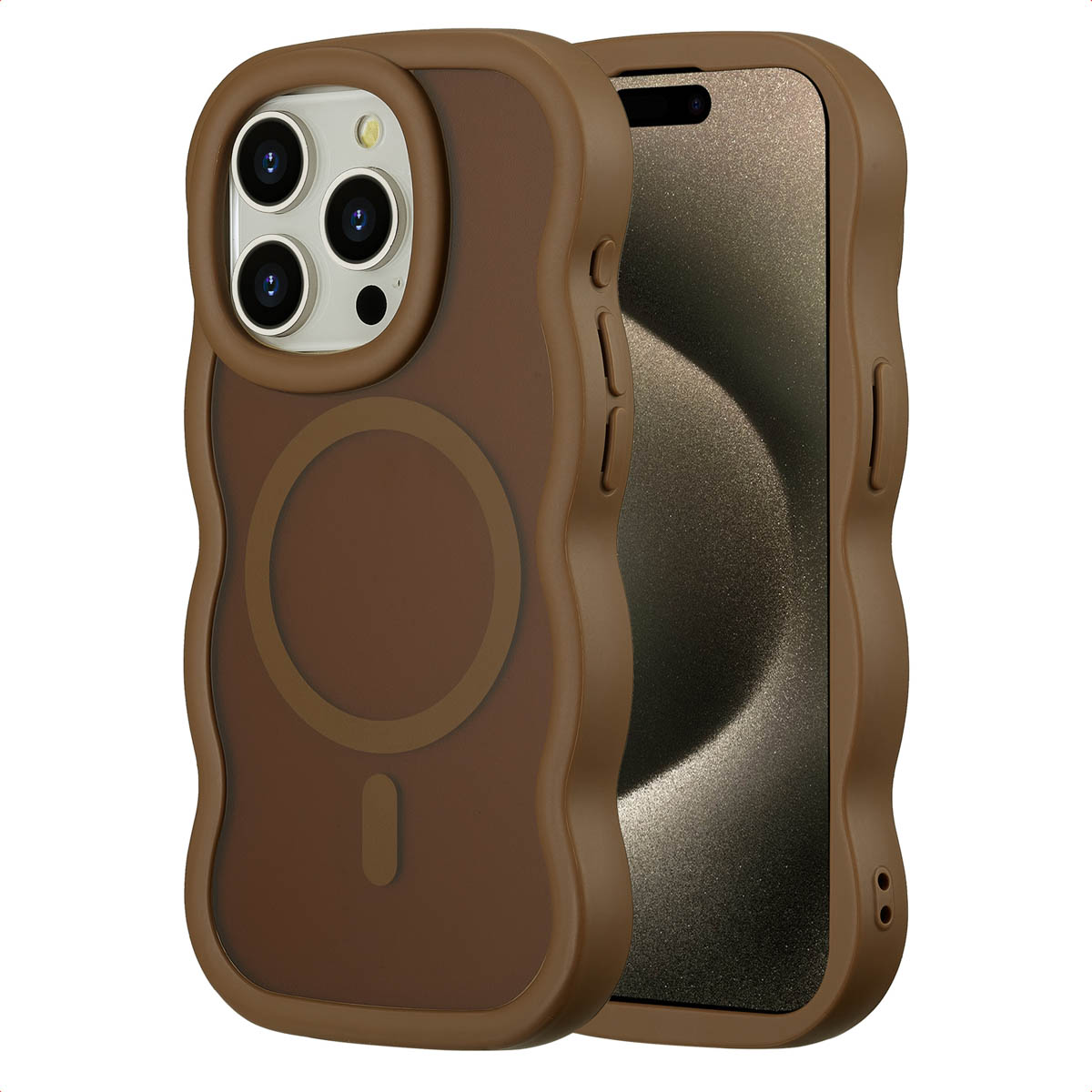 Selencia Wavy Backcover mit MagSafe für das Apple iPhone 15 Pro - Mocha Brown