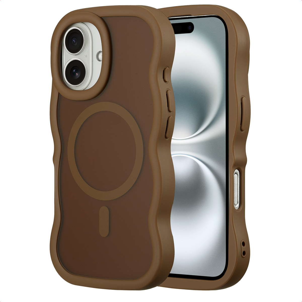 Selencia Wavy Backcover mit MagSafe für das Apple iPhone 16 - Mocha Brown