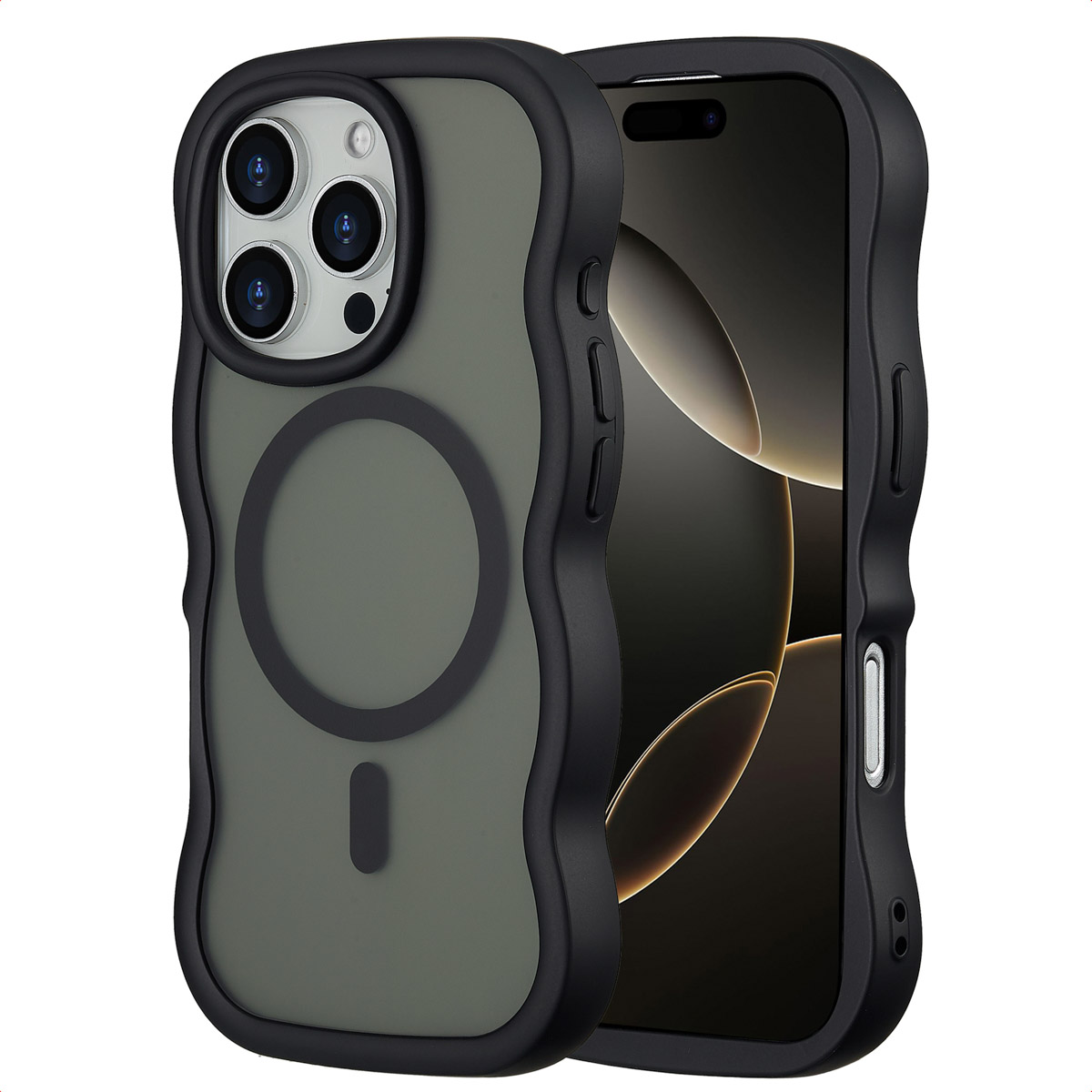 Selencia Wavy Backcover mit MagSafe für das Apple iPhone 16 Pro - Schwarz