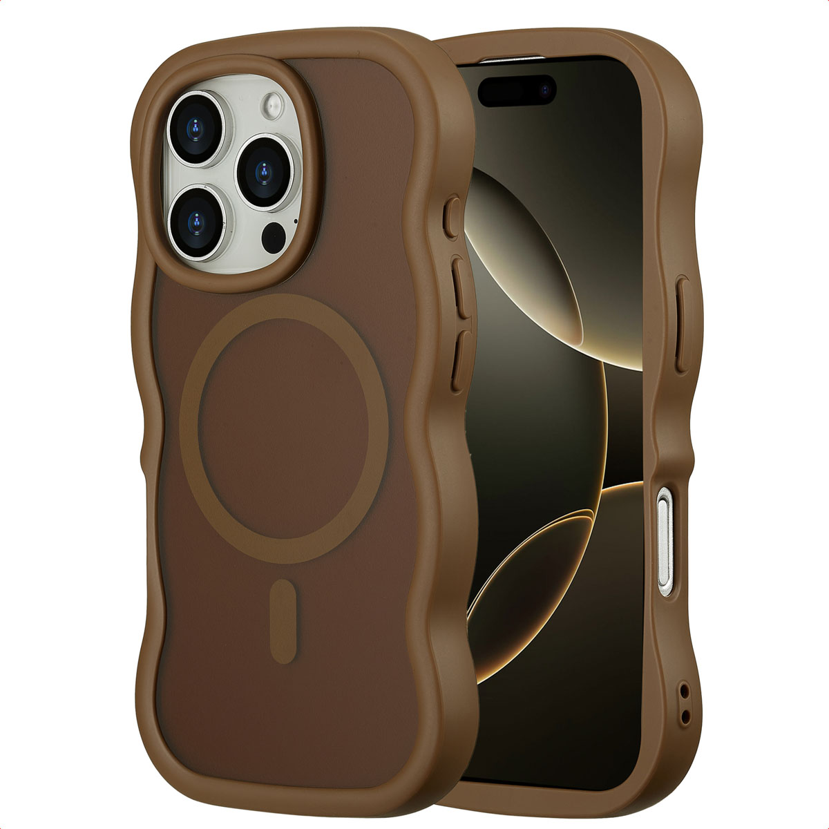 Selencia Wavy Backcover mit MagSafe für das Apple iPhone 16 Pro - Mocha Brown