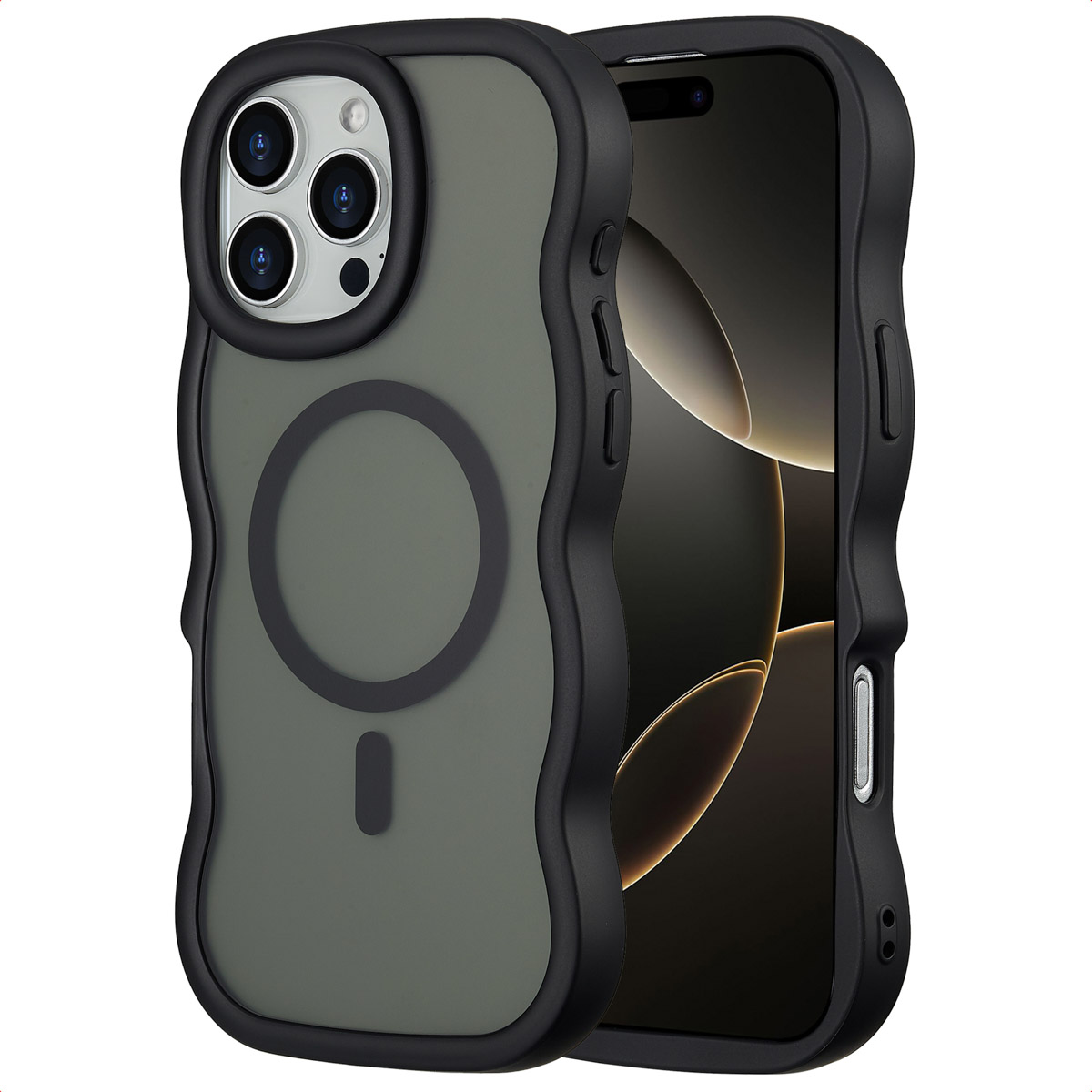 Selencia Wavy Backcover mit MagSafe für das Apple iPhone 16 Pro Max - Schwarz