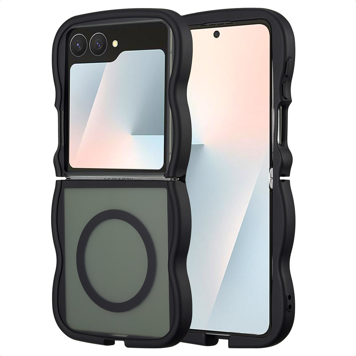 Selencia Wavy Backcover mit MagSafe für das Samsung Galaxy Z Flip 7 - Schwarz
