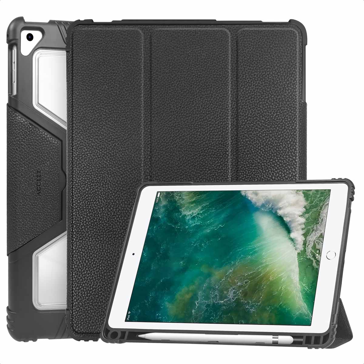 Accezz Rugged Trifold Klapphülle für das Apple iPad 6 (2018) 9.7 Zoll / iPad 5 (2017) 9.7 Zoll / Air 2 (2014)/Air 1 (2013) - Schwarz