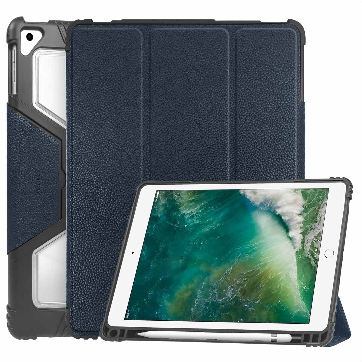 Accezz Rugged Trifold Klapphülle für das Apple iPad 6 (2018) 9.7 Zoll / iPad 5 (2017) 9.7 Zoll / Air 2 (2014)/Air 1 (2013) - Dunkelblau