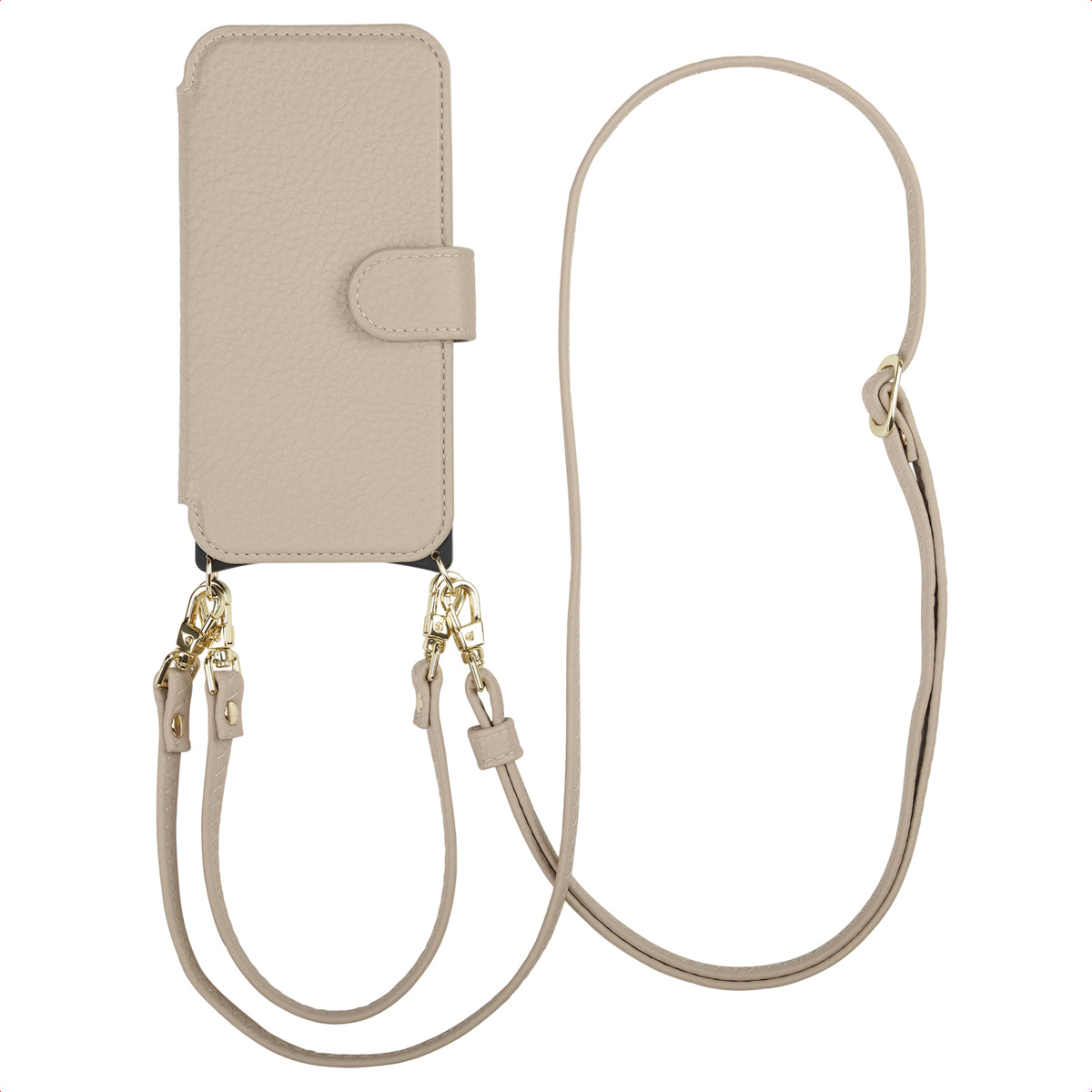 Selencia Riva Bookcase mit MagSafe und Handgelenkband für das Apple iPhone 15 - Beige