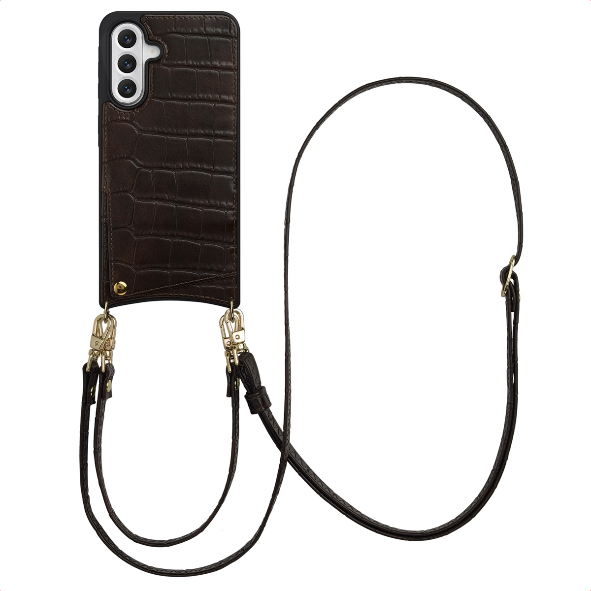 Selencia Nova Croco HandyHülle mit Kordel und Kartenhalter für das Samsung Galaxy A56 - Choco Brown