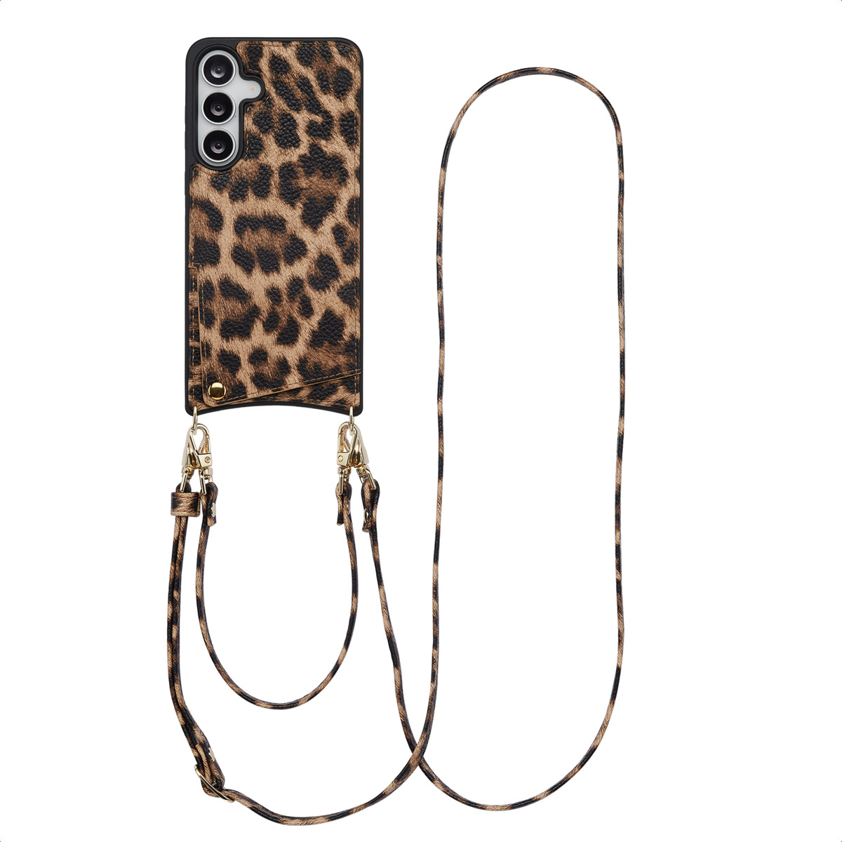 Selencia Nova HandyHülle mit Kordel und Kartenhalter für das Samsung Galaxy S25 FE - Leopard