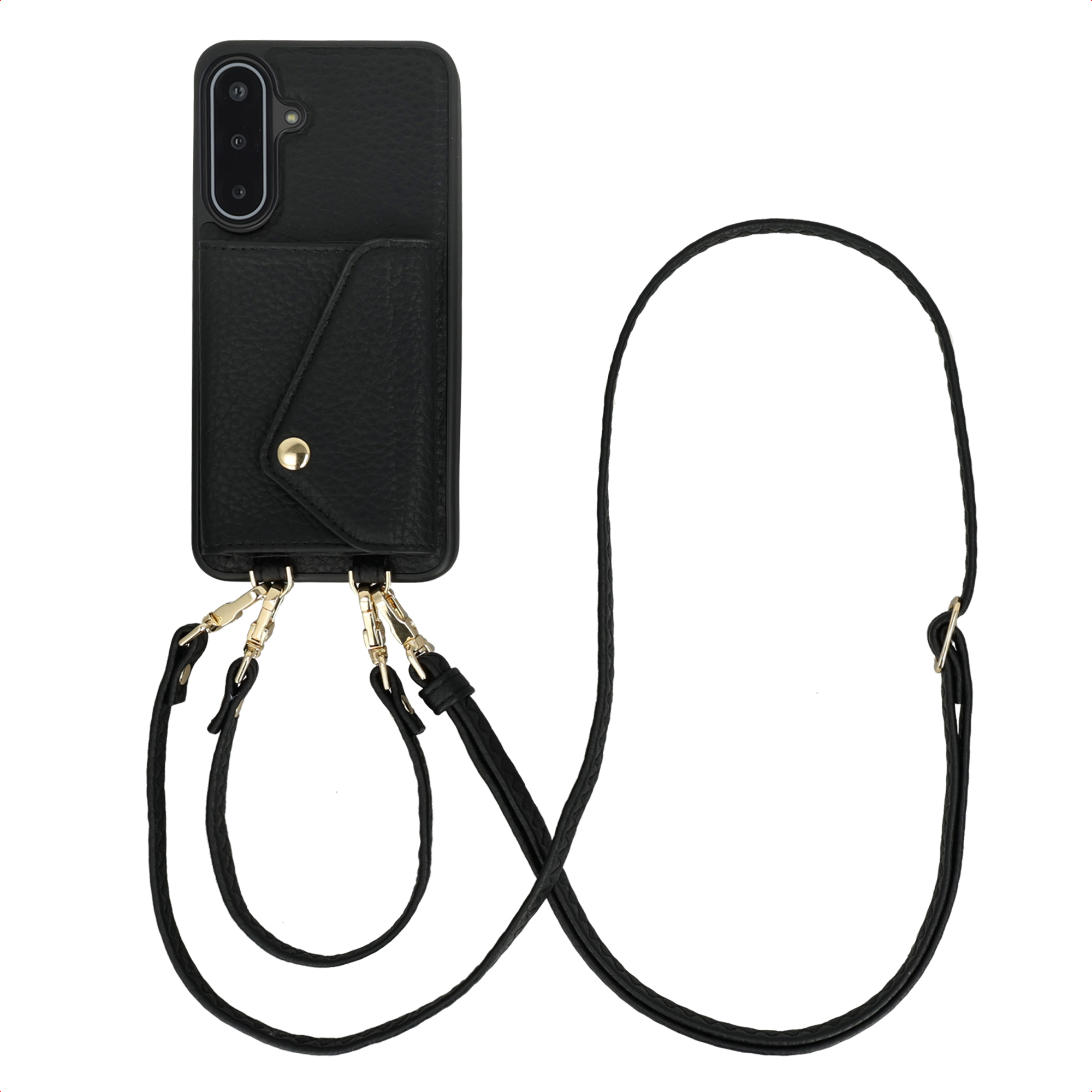 Selencia Sera HandyHülle mit Kordel und Umschlag-Kartenhalter für das Samsung Galaxy A17 (5G) / (4G) - Schwarz