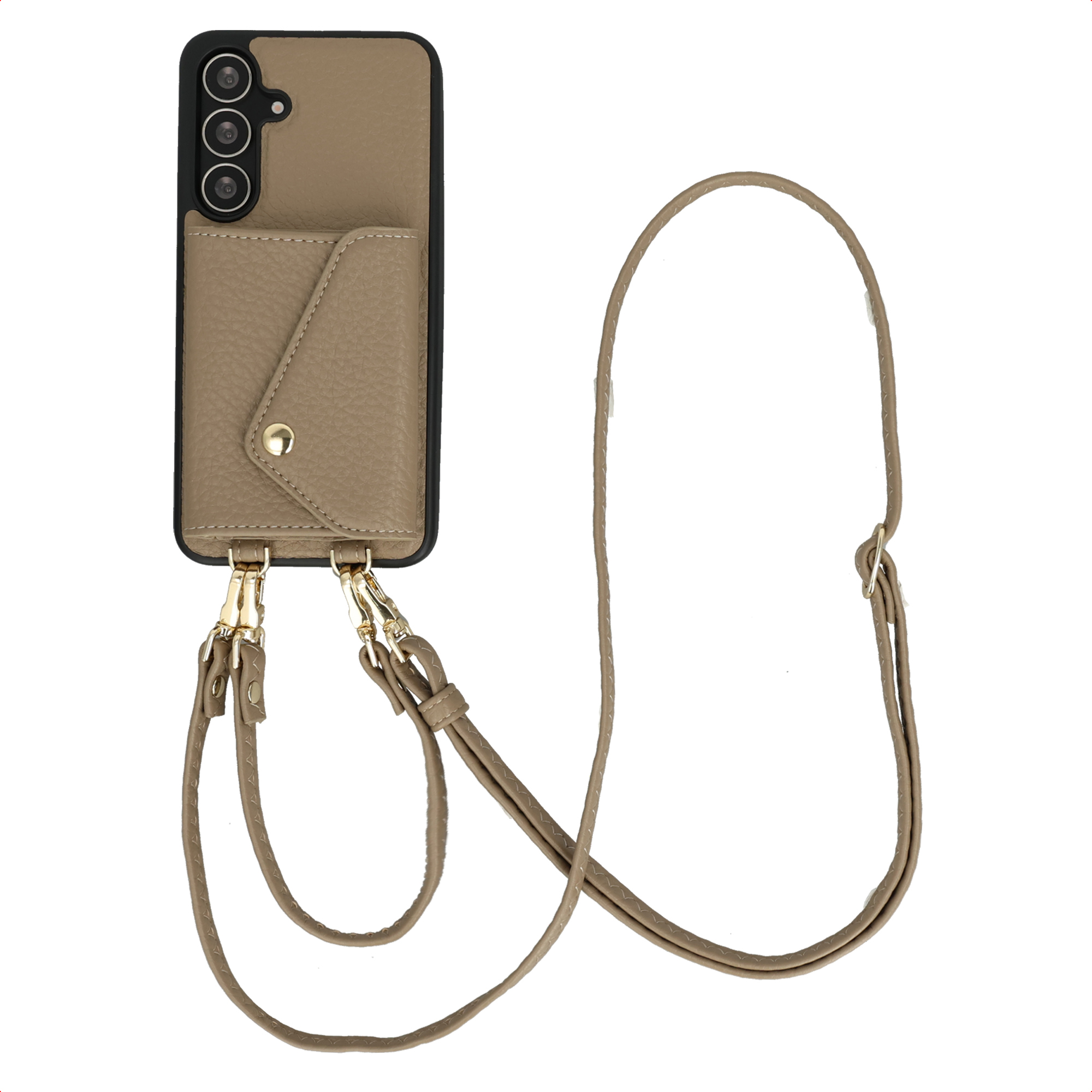 Selencia Sera HandyHülle mit Kordel und Umschlag-Kartenhalter für das Samsung Galaxy S25 FE - Taupe