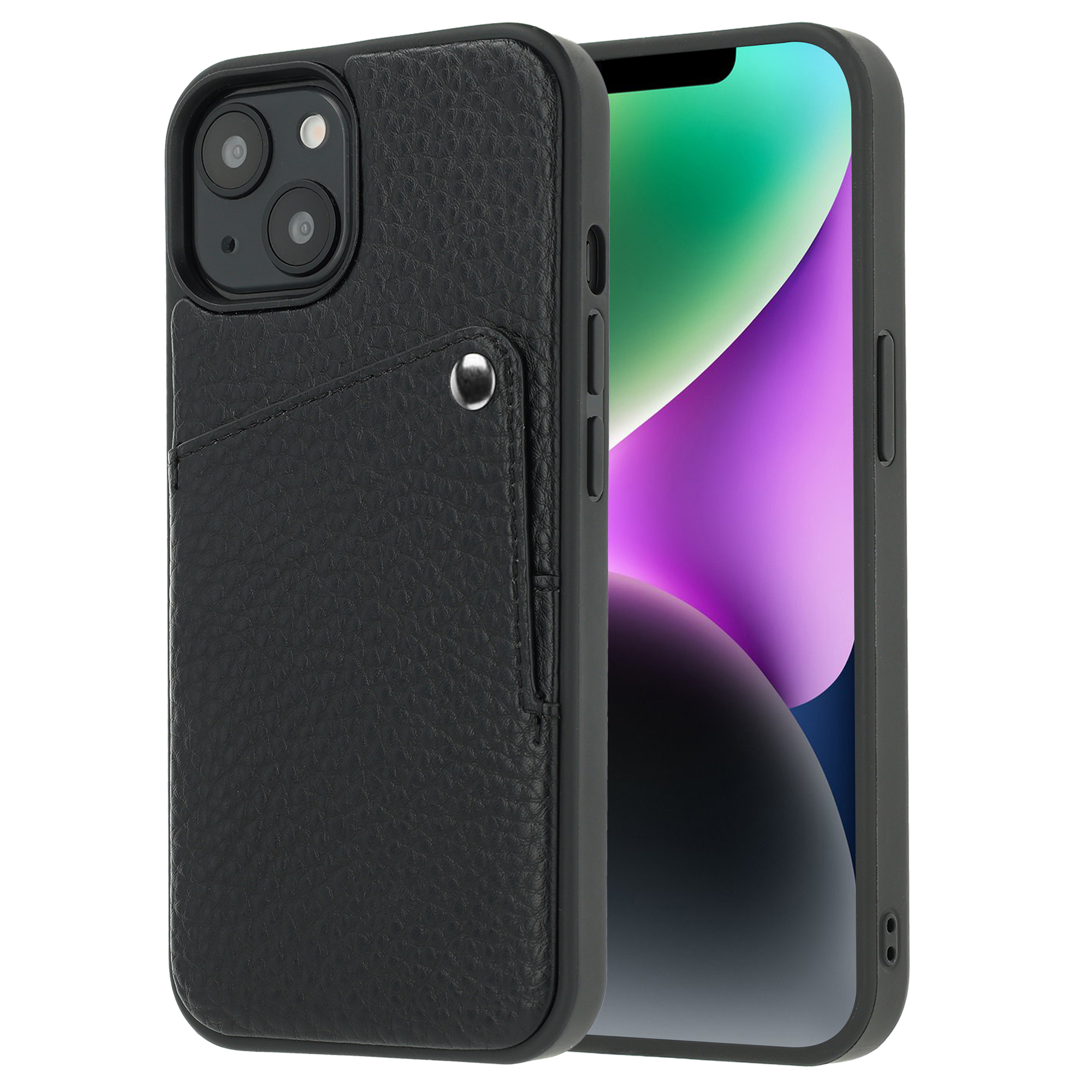 Selencia Riva Back Cover mit Kartenfach für das Apple iPhone 14 / 13 - Schwarz