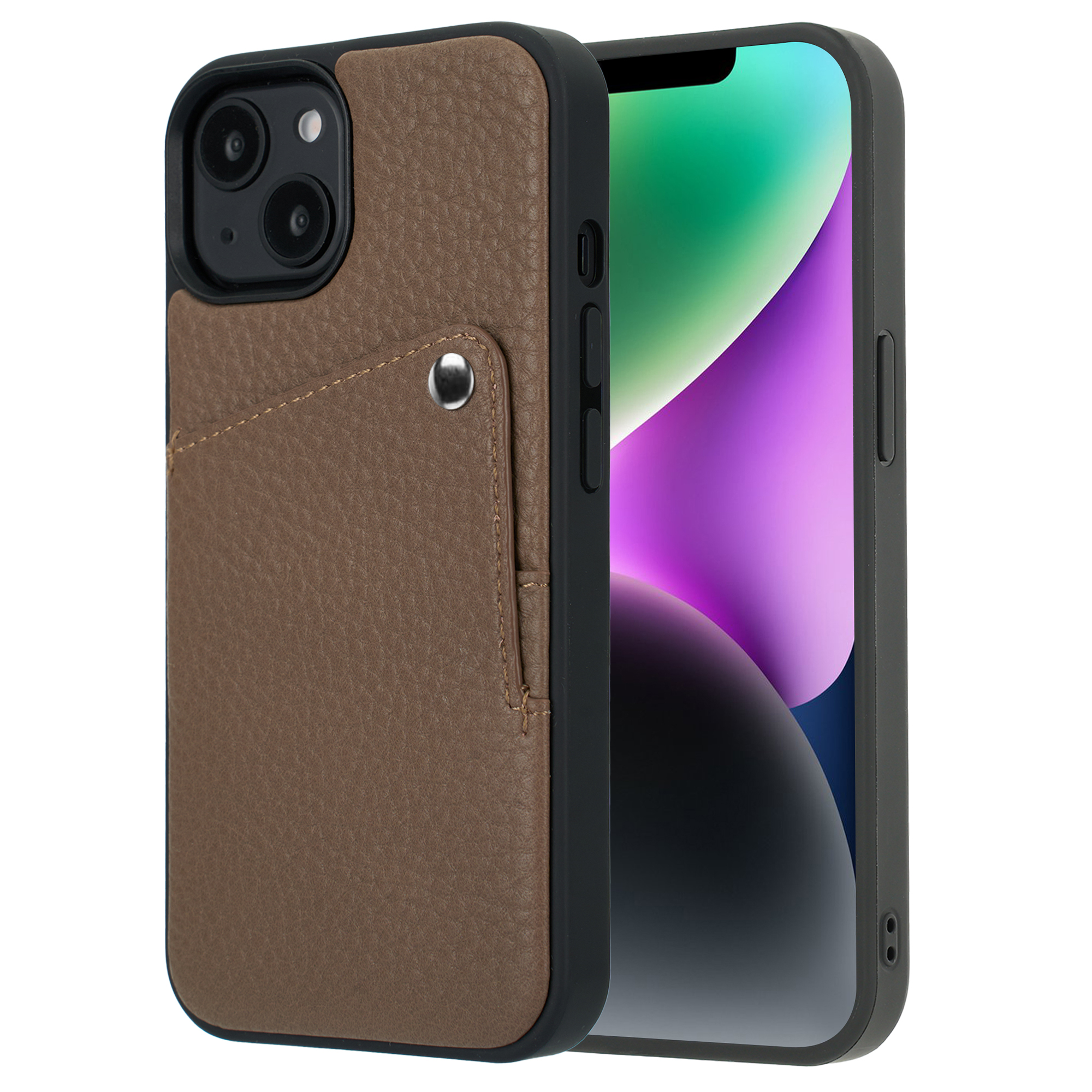 Selencia Riva Back Cover mit Kartenfach für das Apple iPhone 14 / 13 - Mocha Brown