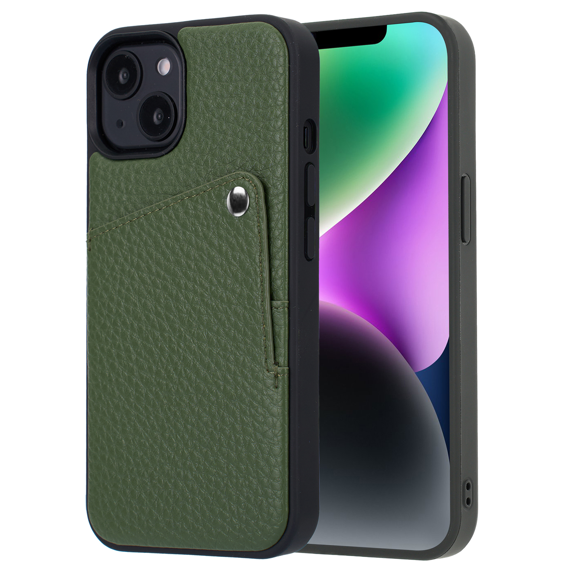 Selencia Riva Back Cover mit Kartenfach für das Apple iPhone 14 / 13 - Sage Green