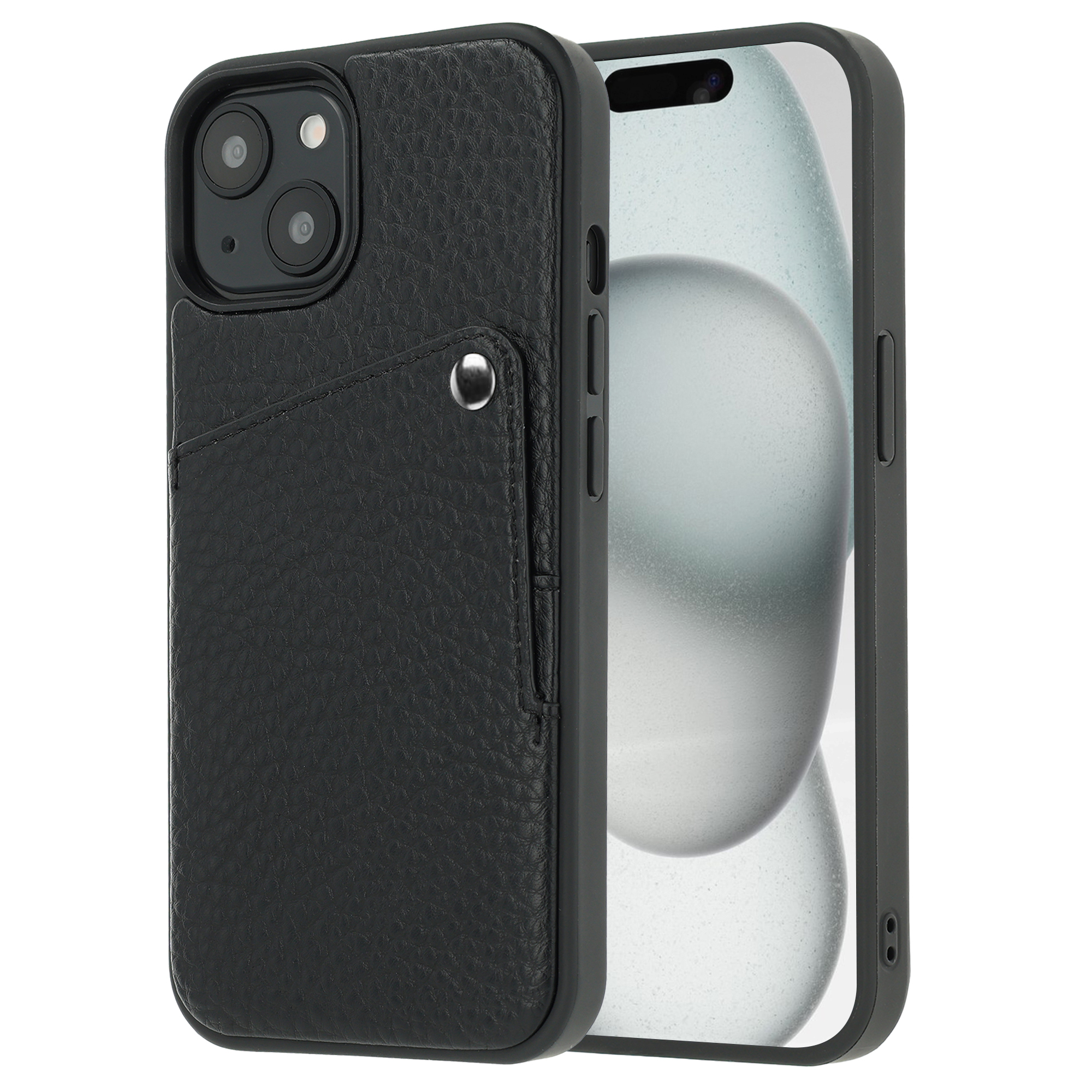 Selencia Riva Back Cover mit Kartenfach für das Apple iPhone 15 - Schwarz