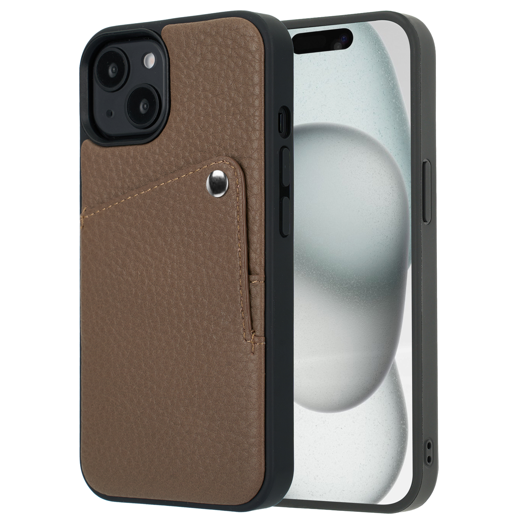 Selencia Riva Back Cover mit Kartenfach für das Apple iPhone 15 - Mocha Brown