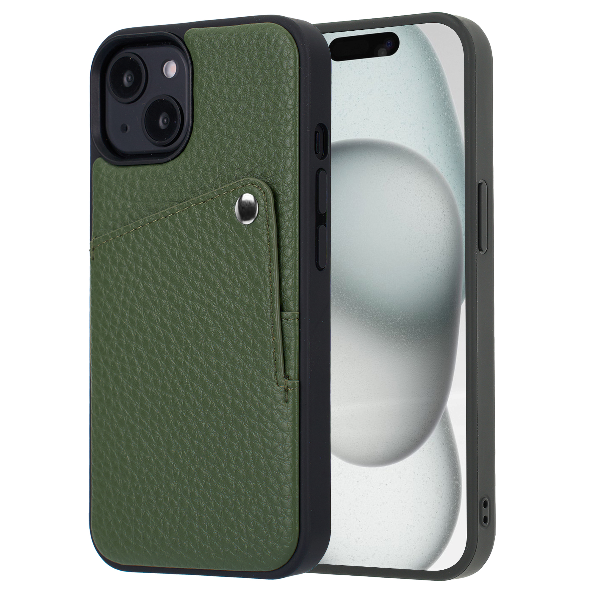 Selencia Riva Back Cover mit Kartenfach für das Apple iPhone 15 - Sage Green
