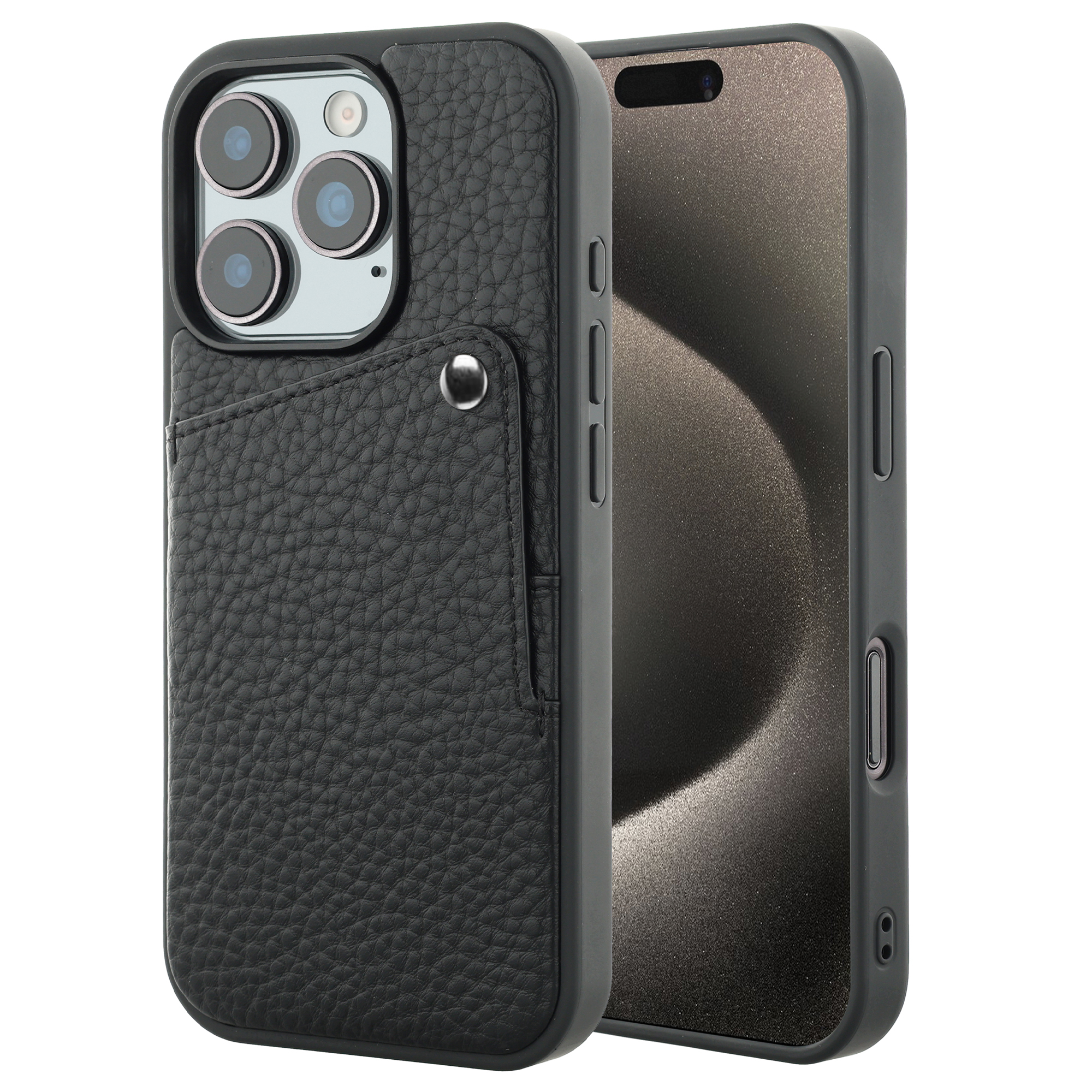 Selencia Riva Back Cover mit Kartenfach für das Apple iPhone 15 Pro - Schwarz
