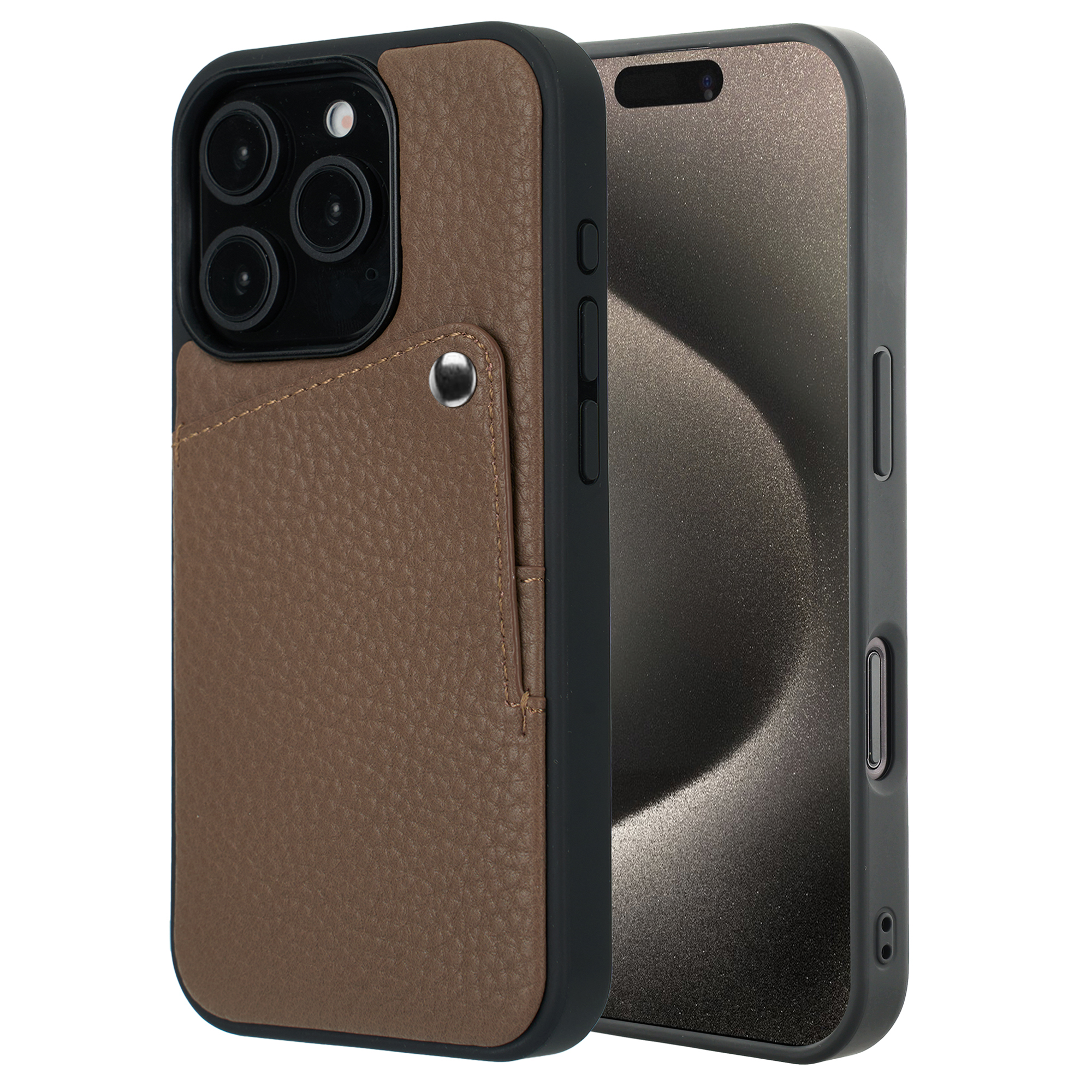 Selencia Riva Back Cover mit Kartenfach für das Apple iPhone 15 Pro - Mocha Brown