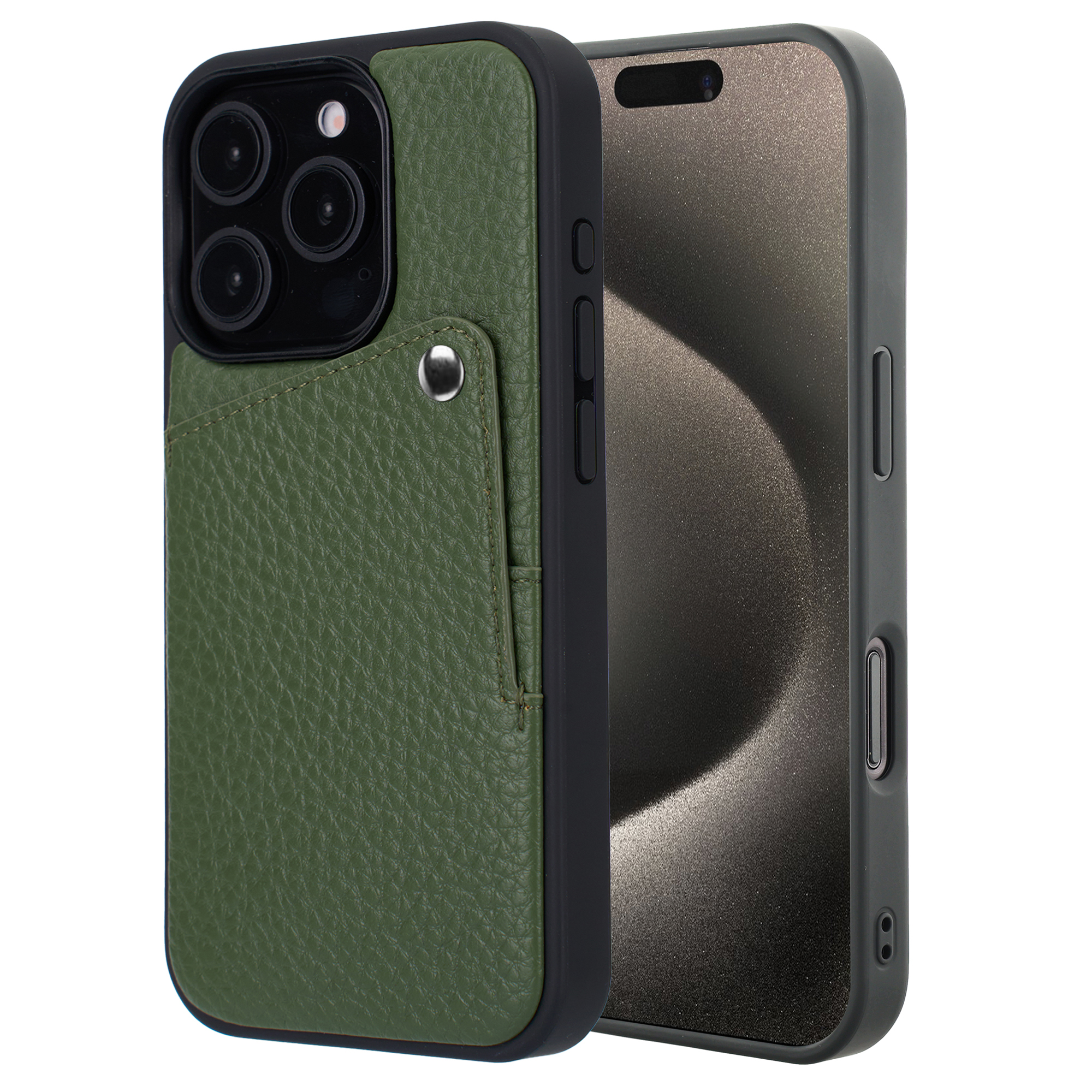 Selencia Riva Back Cover mit Kartenfach für das Apple iPhone 15 Pro - Sage Green