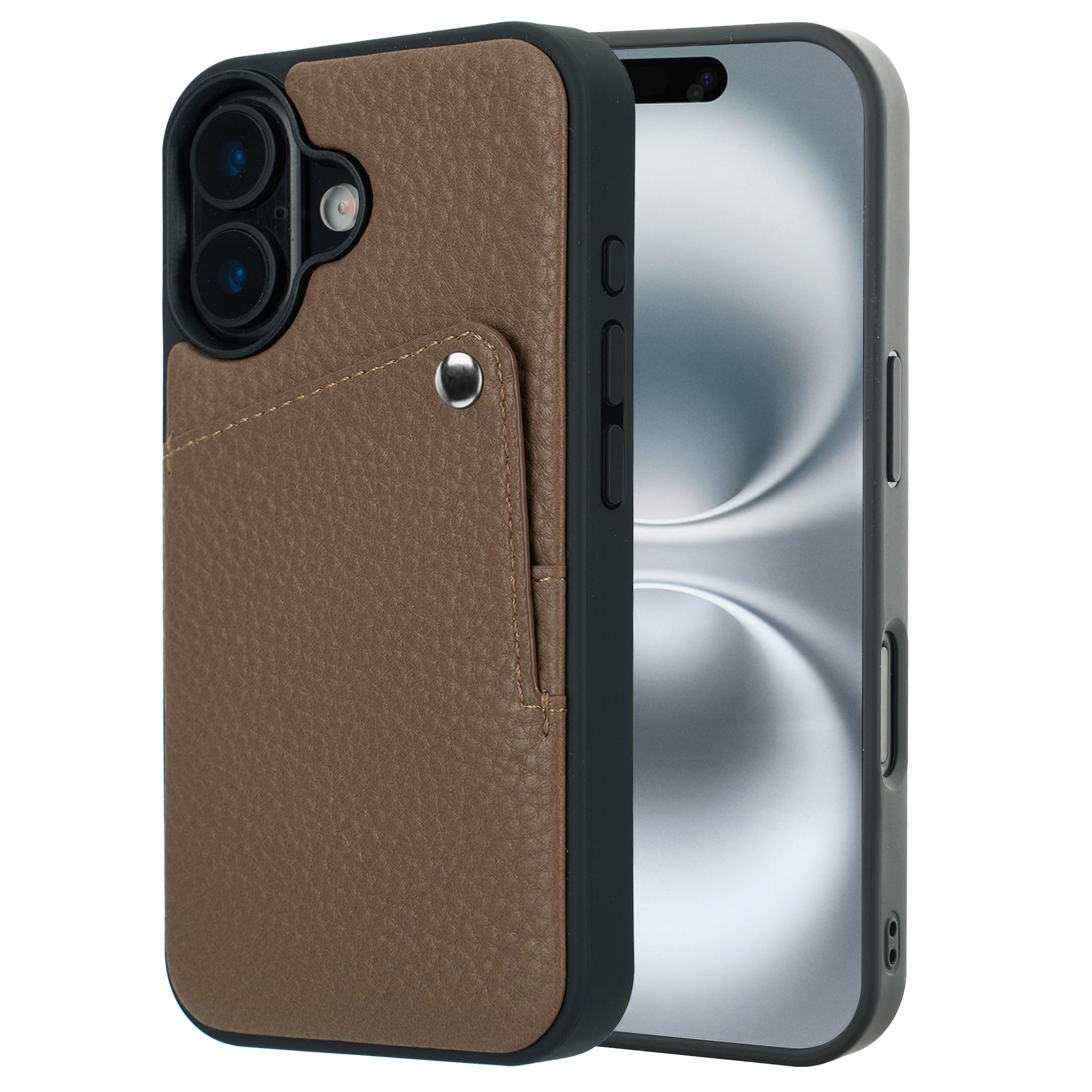 Selencia Riva Back Cover mit Kartenfach für das Apple iPhone 16 - Mocha Brown