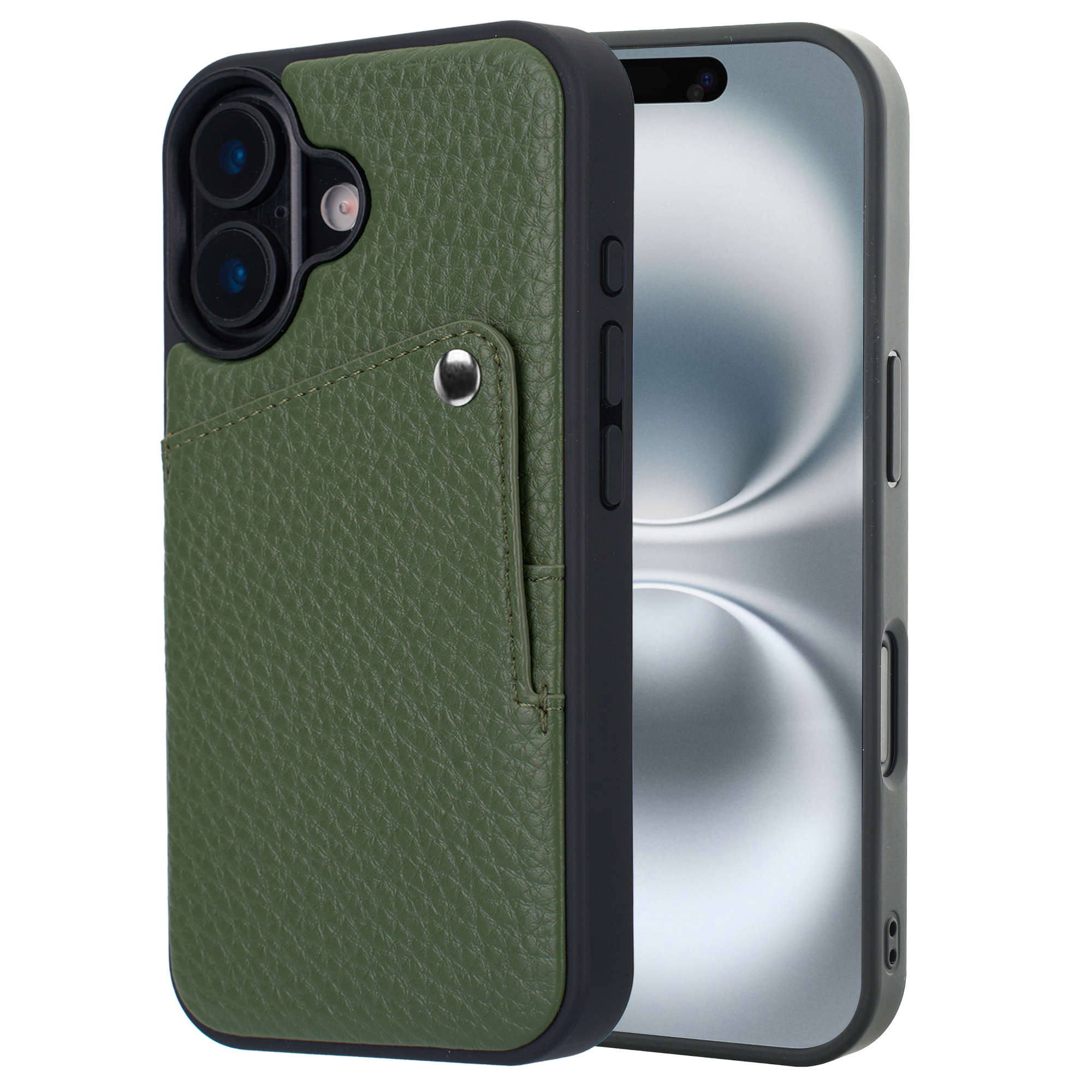 Selencia Riva Back Cover mit Kartenfach für das Apple iPhone 16 - Sage Green
