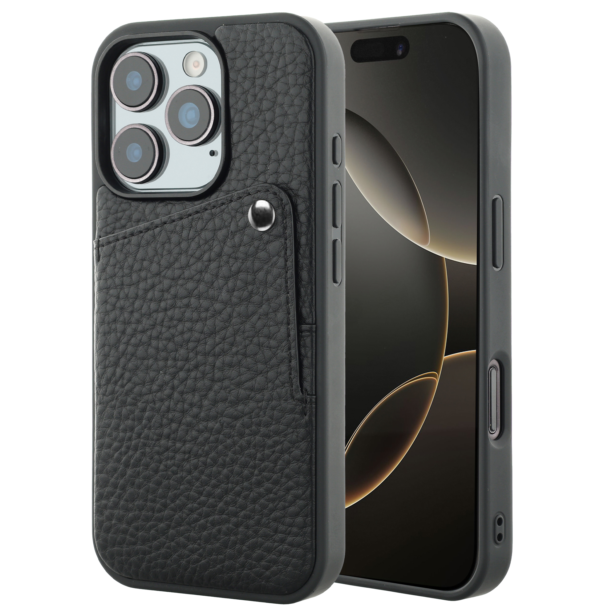 Selencia Riva Back Cover mit Kartenfach für das Apple iPhone 16 Pro - Schwarz
