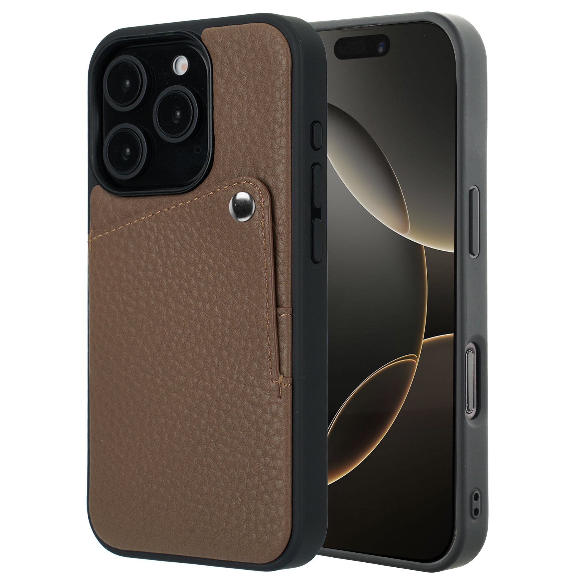 Selencia Riva Back Cover mit Kartenfach für das Apple iPhone 16 Pro - Mocha Brown