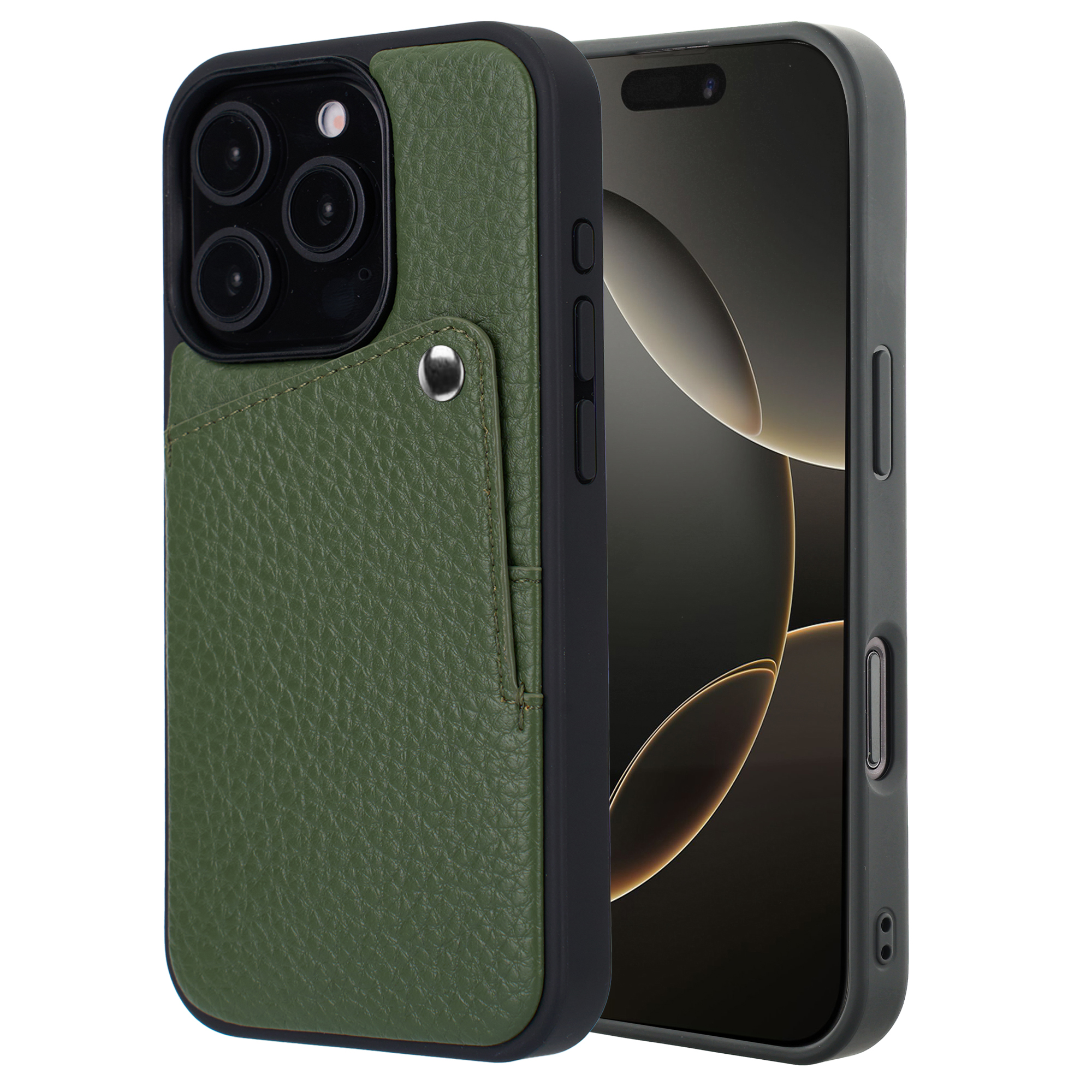 Selencia Riva Back Cover mit Kartenfach für das Apple iPhone 16 Pro - Sage Green