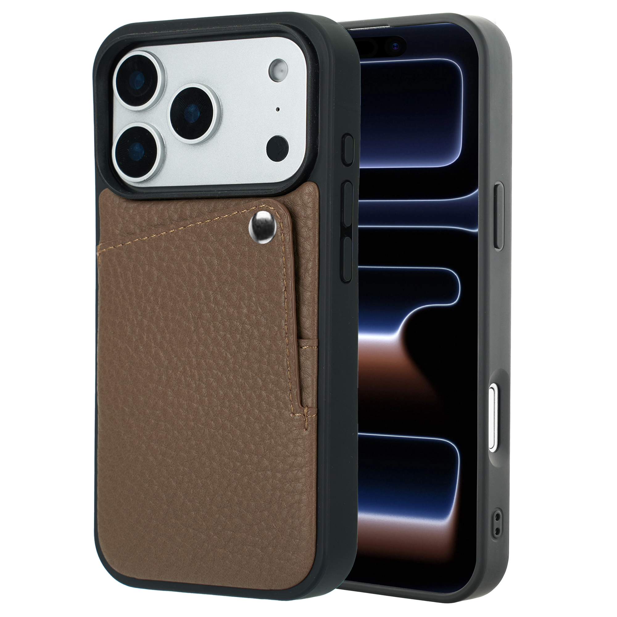 Selencia Riva Back Cover mit Kartenfach für das Apple iPhone 17 Pro - Mocha Brown