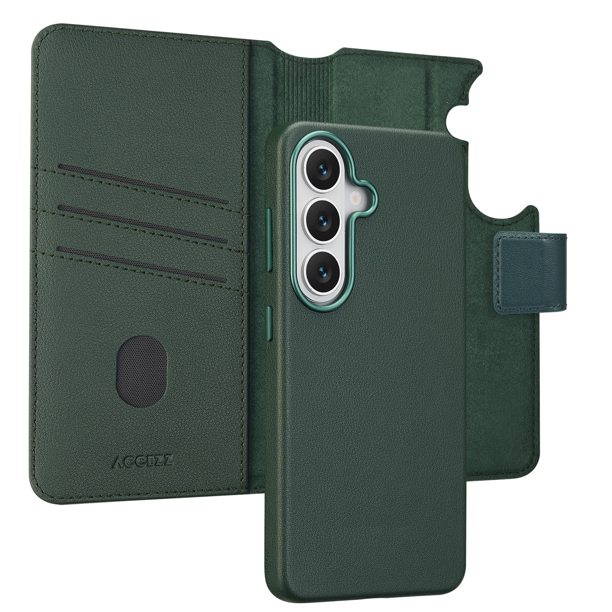Accezz 2-in-1 Klapphülle aus Leder mit MagSafe für das Samsung Galaxy S26 - Cedar Green