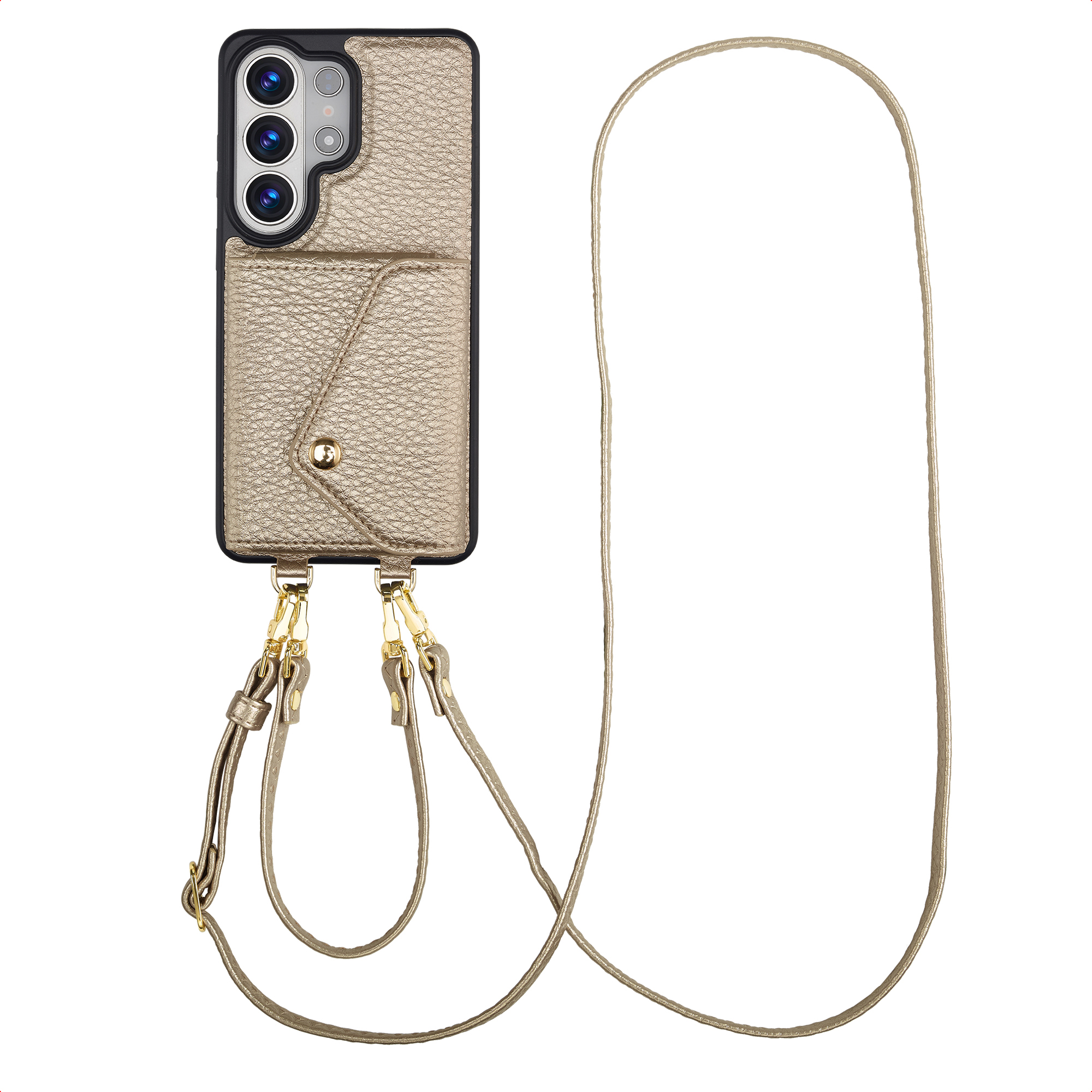 Selencia Sera HandyHülle mit Kordel und Umschlag-Kartenhalter für das Samsung Galaxy S26 Ultra - Champagne