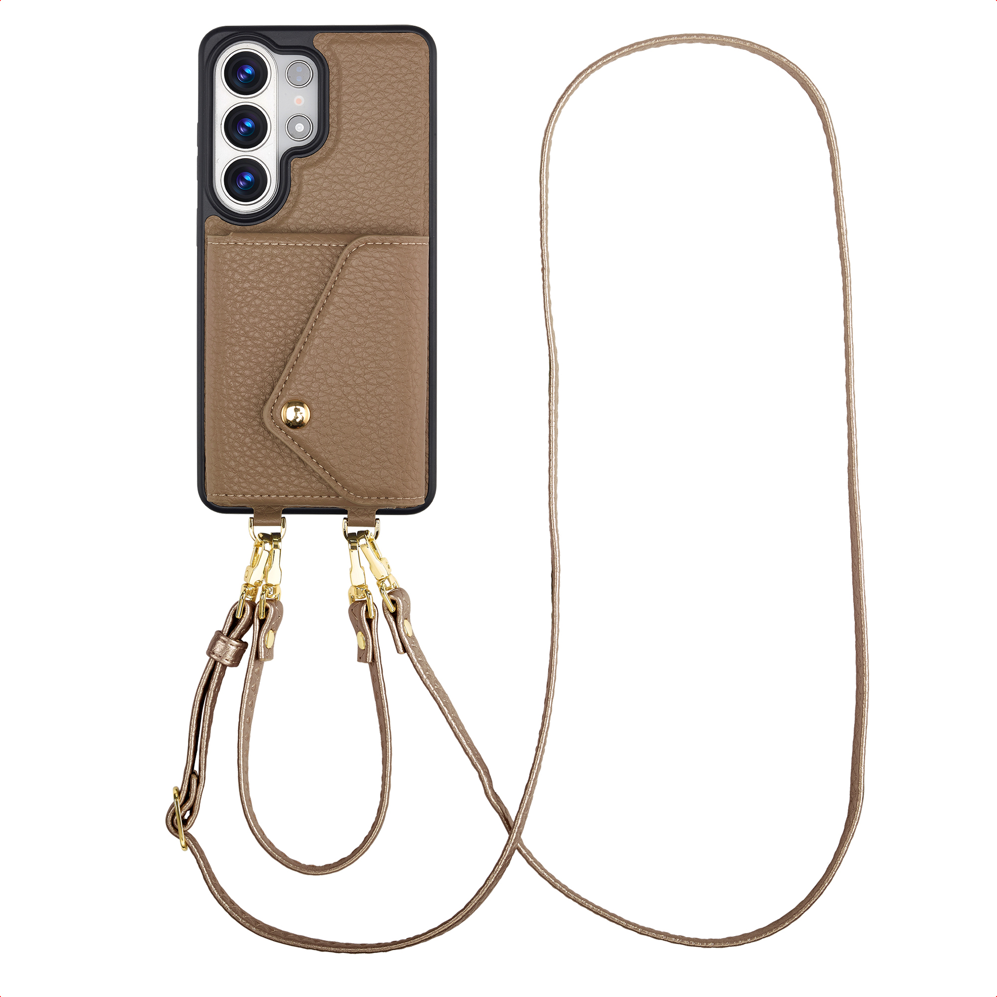 Selencia Sera HandyHülle mit Kordel und Umschlag-Kartenhalter für das Samsung Galaxy S26 Ultra - Taupe