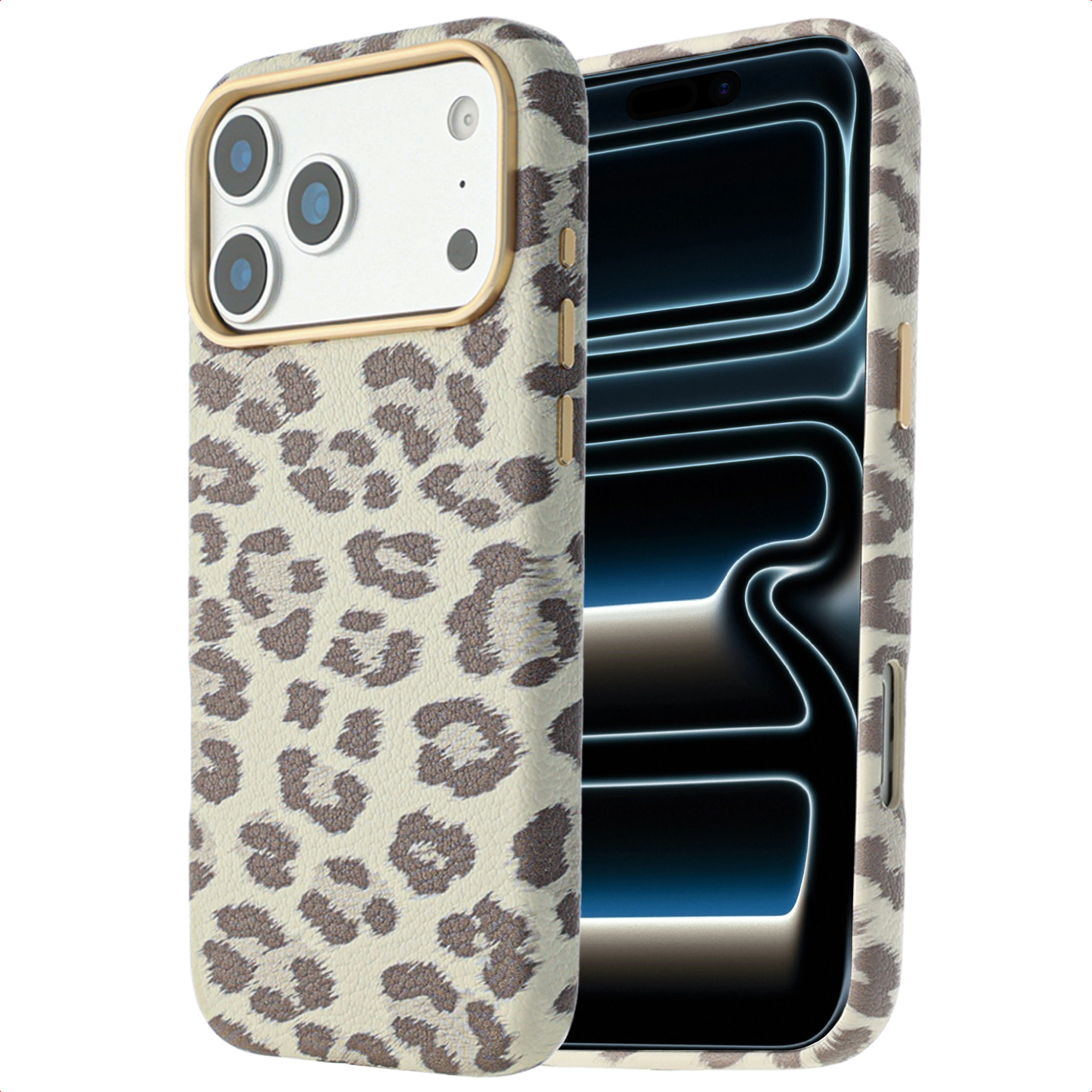 Selencia Sabi Backcover Leopardenmuster mit MagSafe für das Apple iPhone 18 Pro Max / 17 Pro Max - Soft Ivory