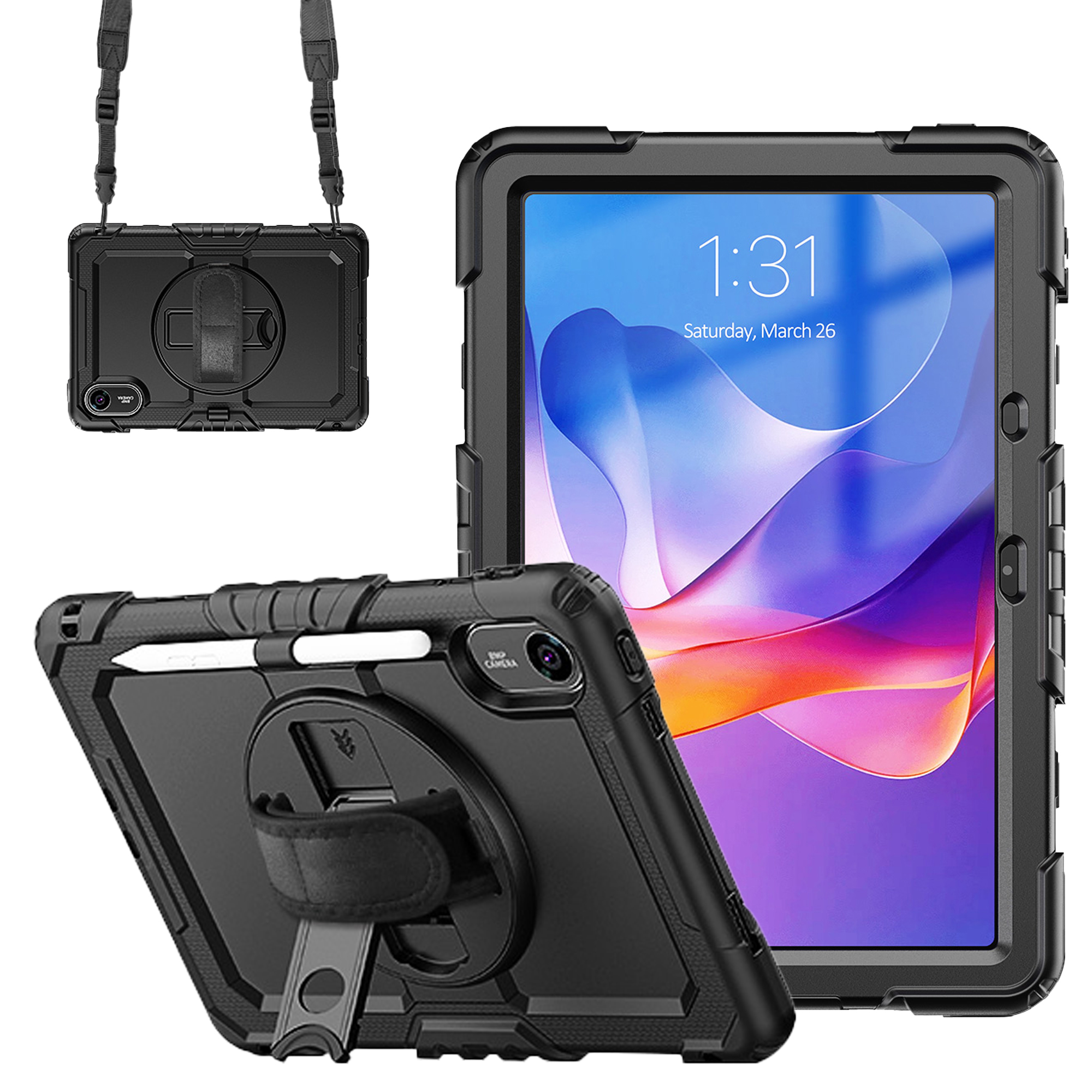 Accezz Robustes Back Cover mit Schultergurt für das Xiaomi Redmi Pad 2 - Schwarz