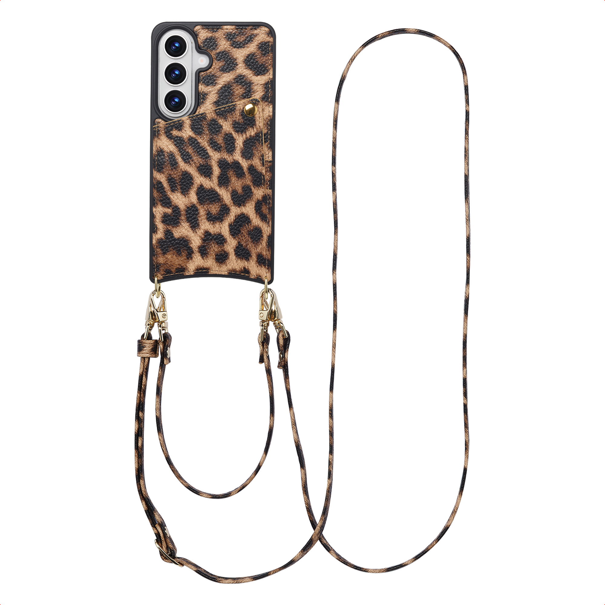 Selencia Nova HandyHülle mit Kordel und Kartenhalter für das Samsung Galaxy S26 - Leopard