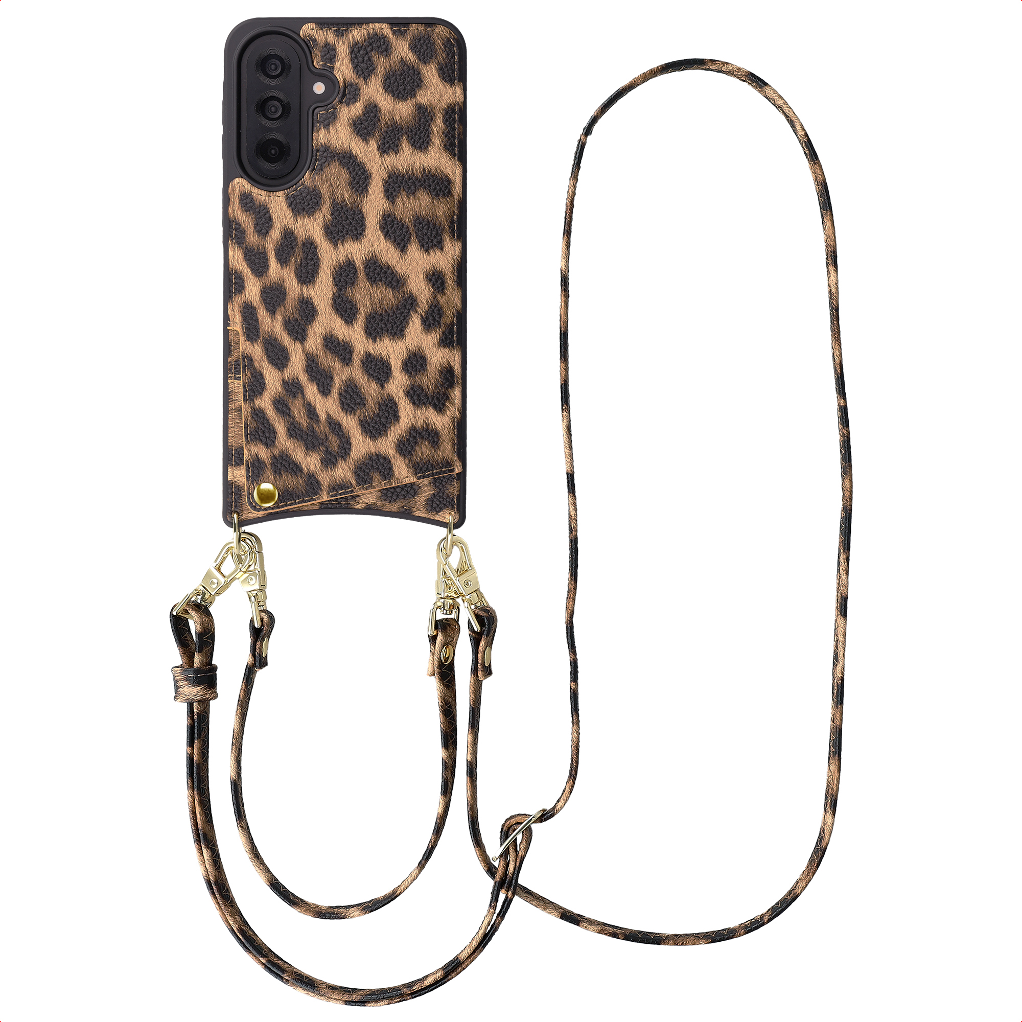 Selencia Nova HandyHülle mit Kordel und Kartenhalter für das Samsung Galaxy A37 (5G) - Leopard