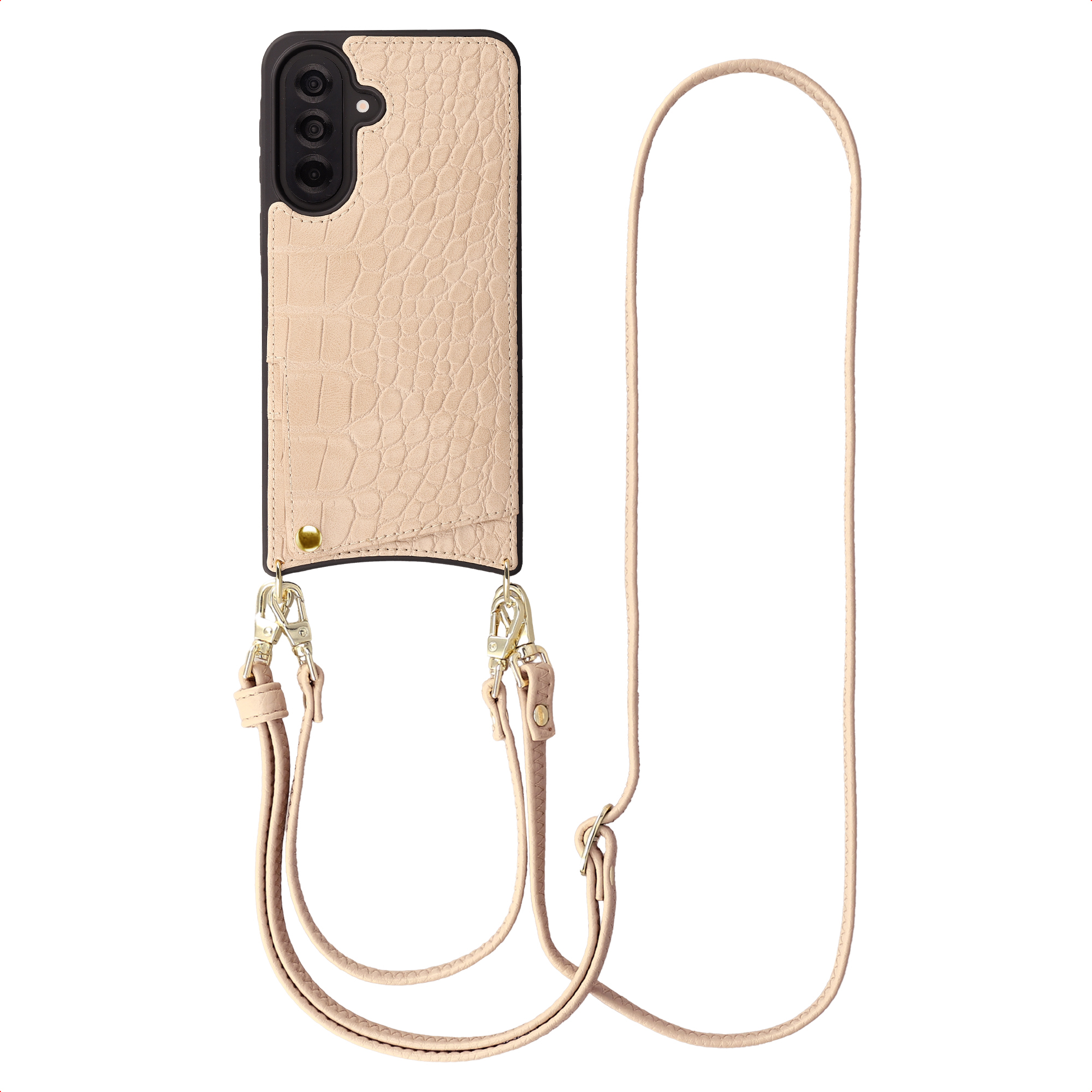 Selencia Nova Croco HandyHülle mit Kordel und Kartenhalter für das Samsung Galaxy A37 (5G) - Beige