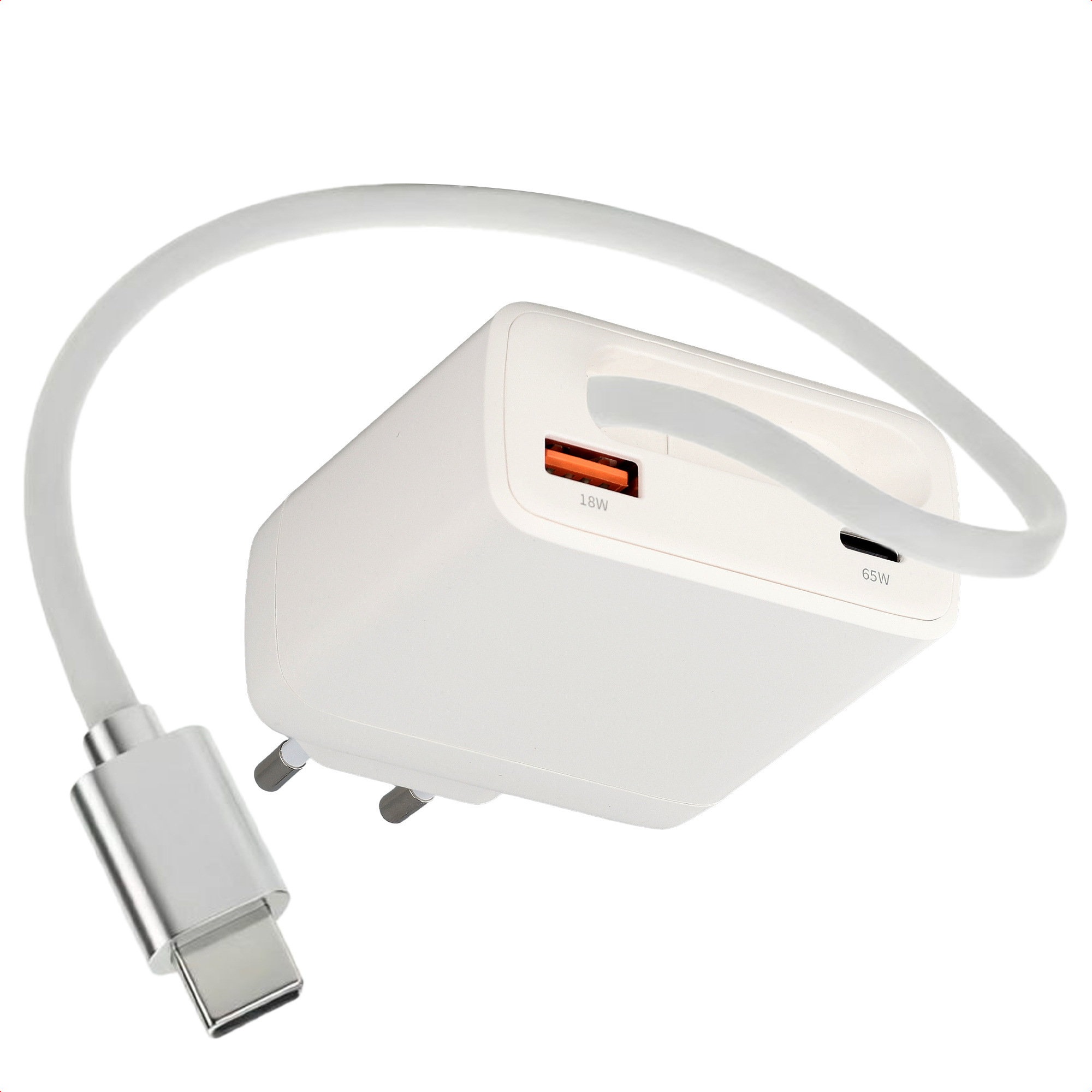 imoshion GaN-Ladegerät mit ausziehbarem USB-C-Kabel 65W - USB-A + USB-C - Weiß