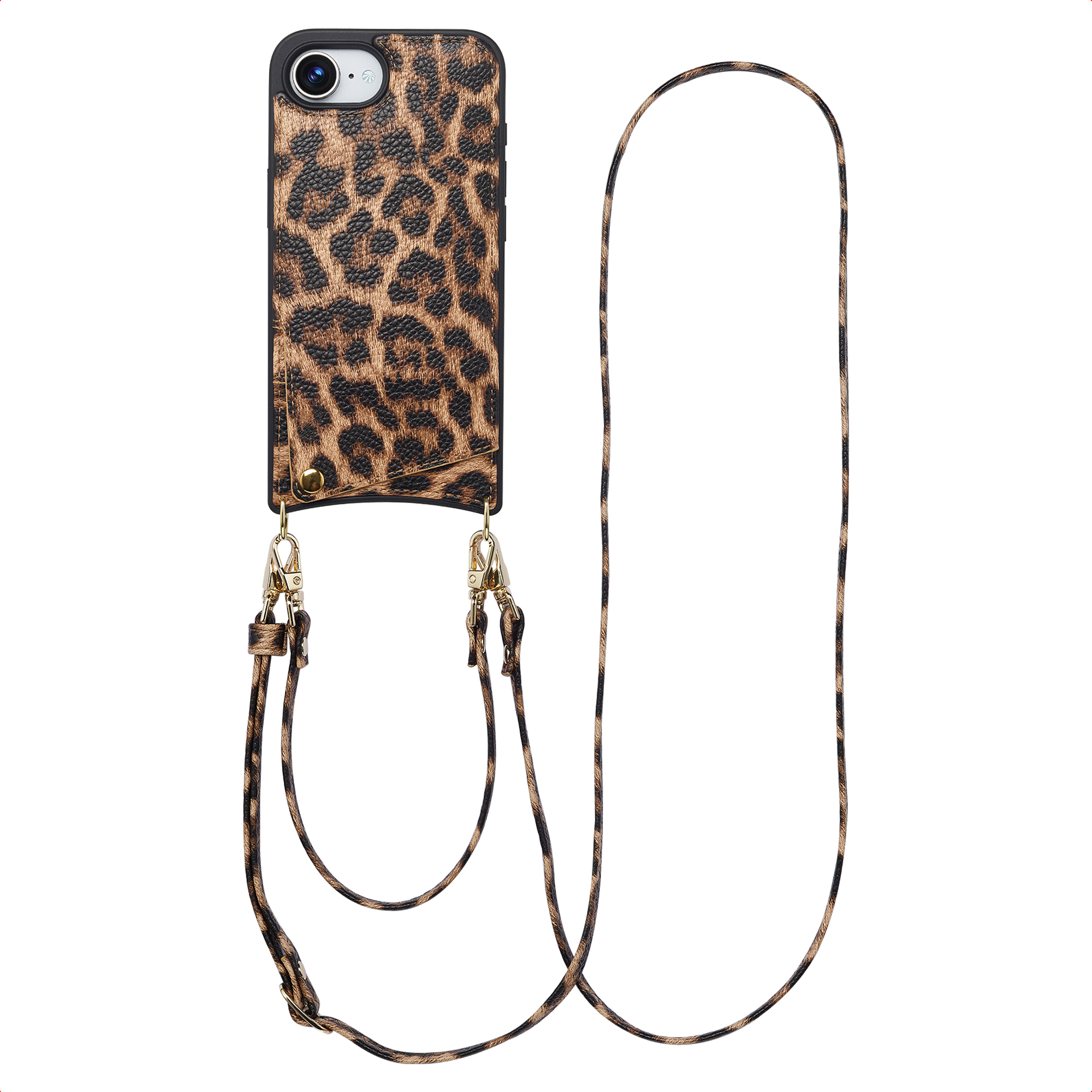 Selencia Nova HandyHülle mit Kordel und Kartenhalter für das Apple iPhone 17e / 16e - Leopard