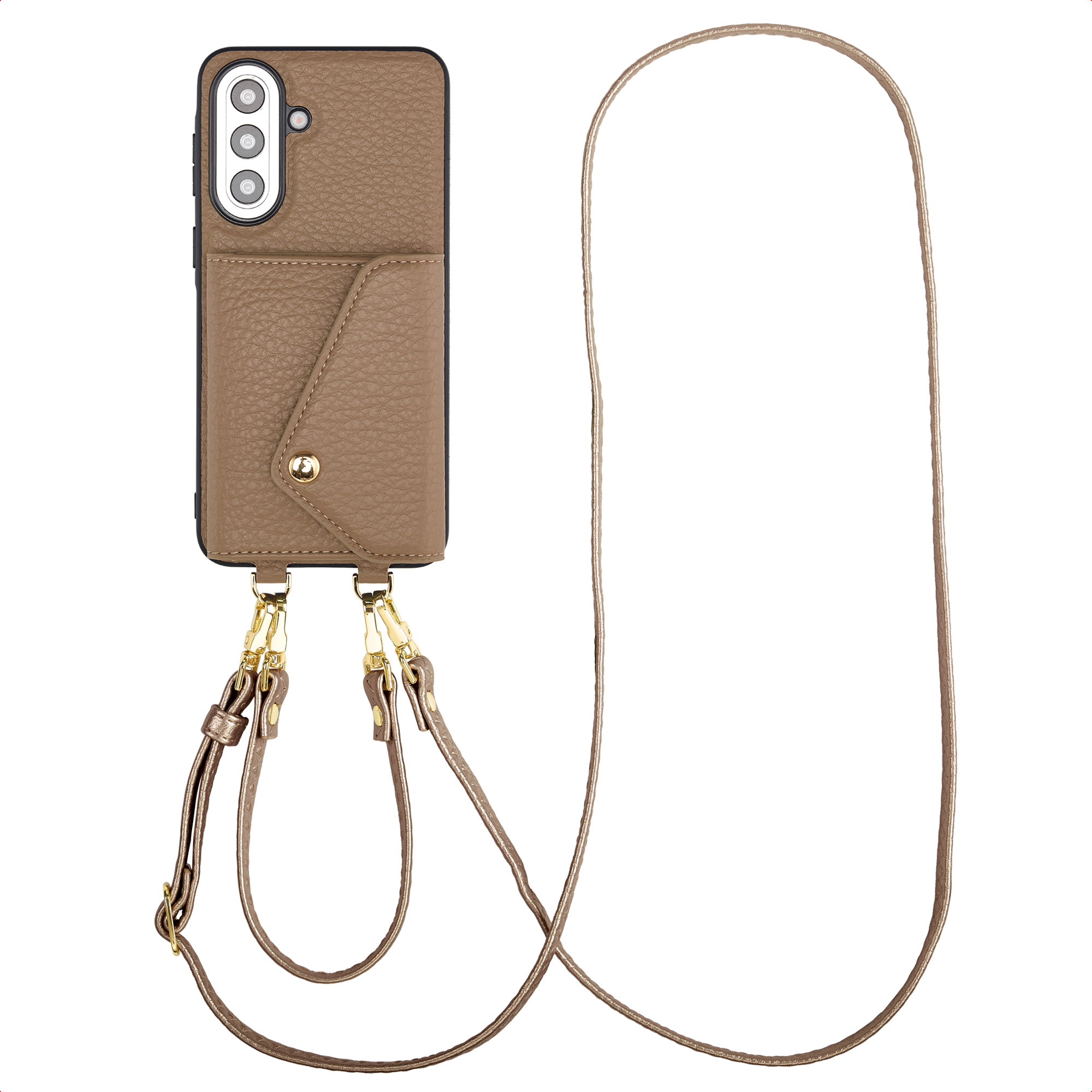 Selencia Sera HandyHülle mit Kordel und Umschlag-Kartenhalter für das Samsung Galaxy A57 (5G) - Taupe
