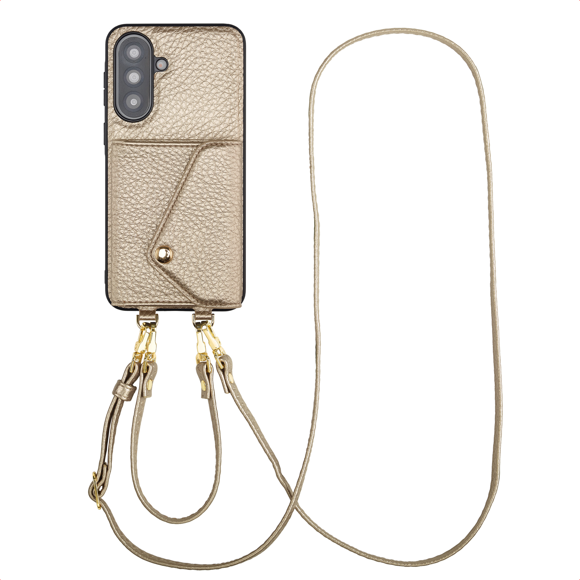 Selencia Sera HandyHülle mit Kordel und Umschlag-Kartenhalter für das Samsung Galaxy A37 (5G) - Champagne