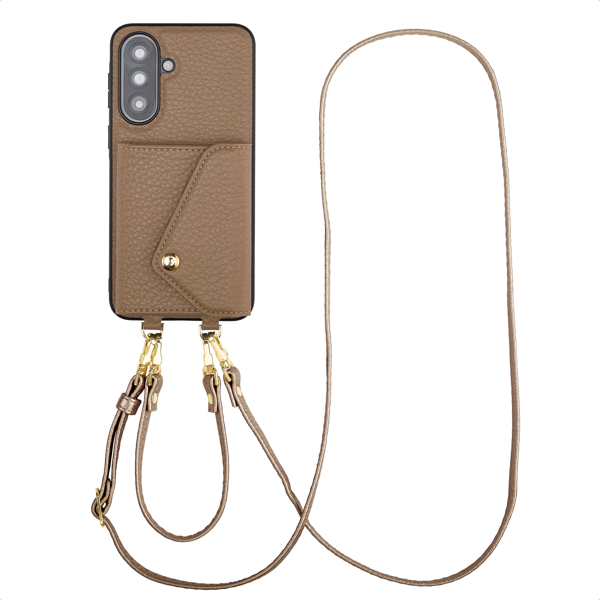 Selencia Sera HandyHülle mit Kordel und Umschlag-Kartenhalter für das Samsung Galaxy A37 (5G) - Taupe