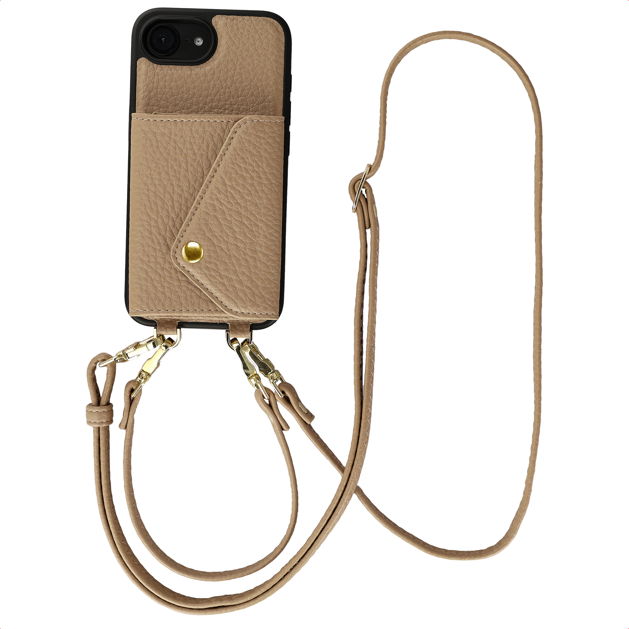 Selencia Sera HandyHülle mit Kordel und Umschlag-Kartenhalter für das Apple iPhone 17e / 16e - Taupe