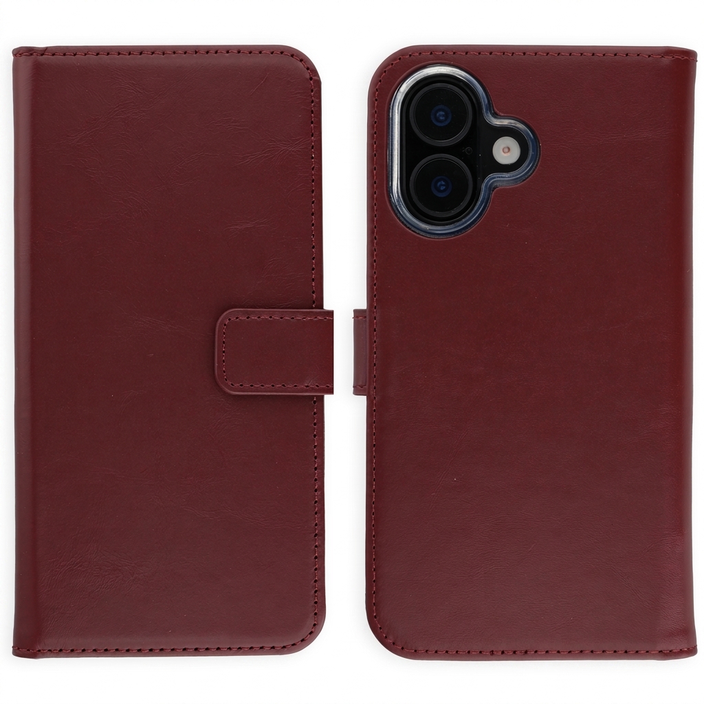 Selencia Echtleder Klapphülle für das Apple iPhone 16 - Burgundy