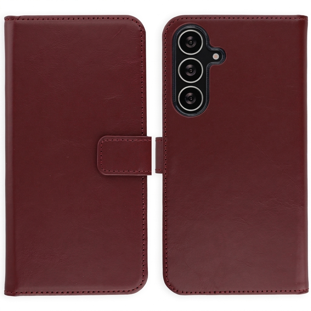Selencia Echtleder Klapphülle für das Samsung Galaxy S25 FE - Burgundy